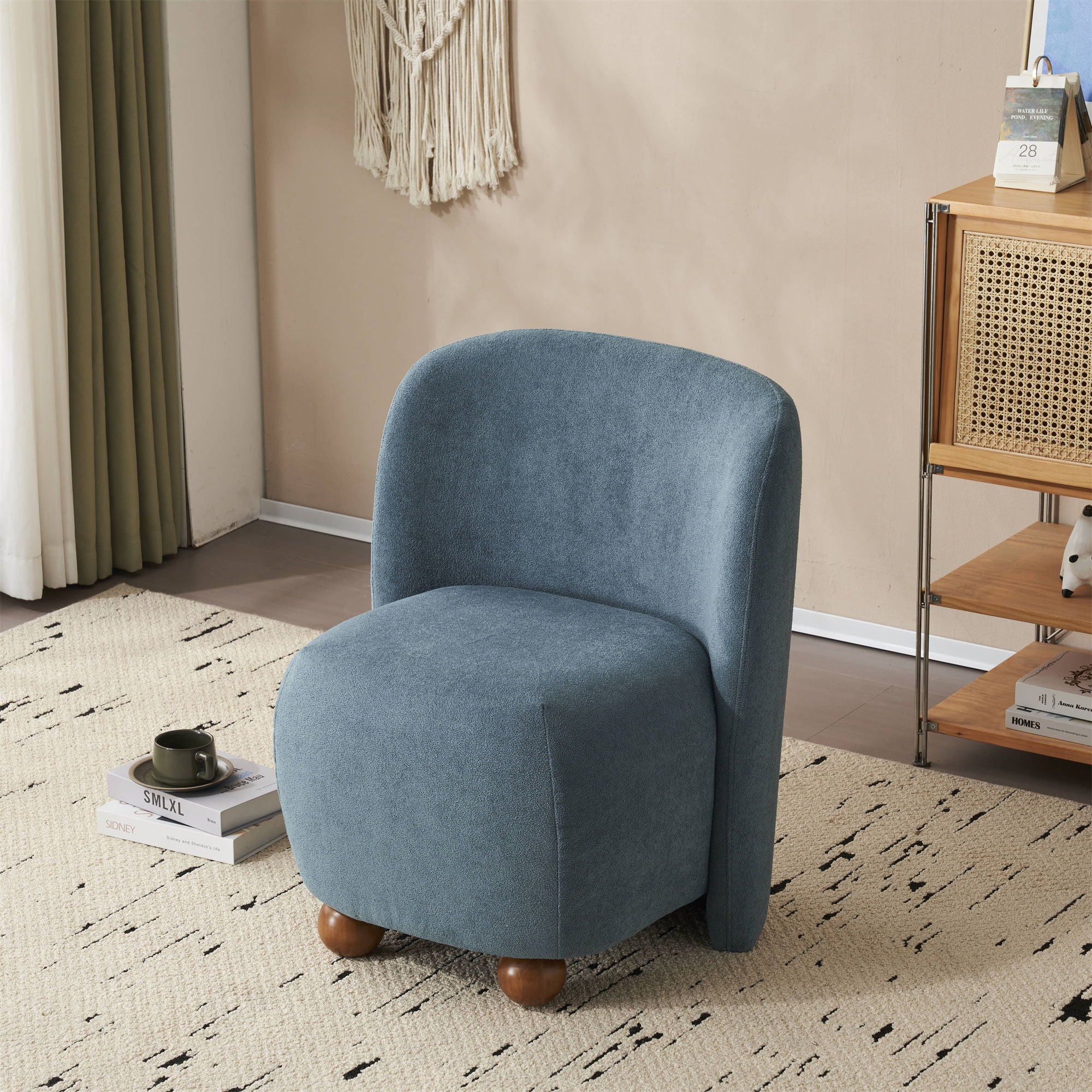 Modern Low Back Accent Upholstered Armless Living Room Chairs, Round Feet