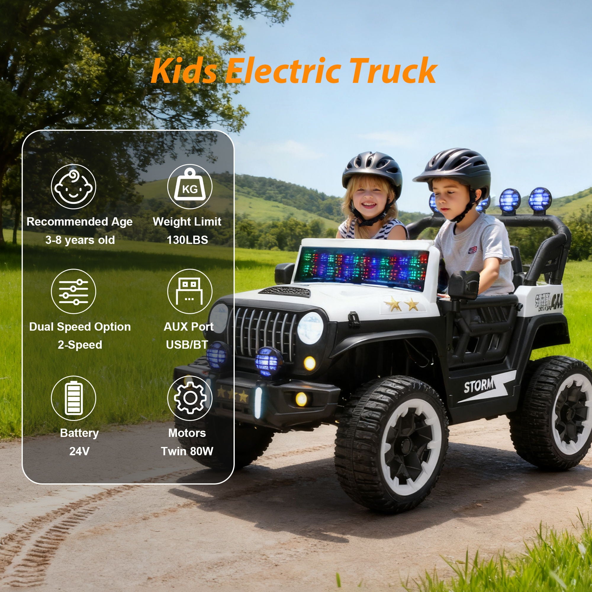 Electric Car With Remote Control, Colorful LED Lights, USB & MP3