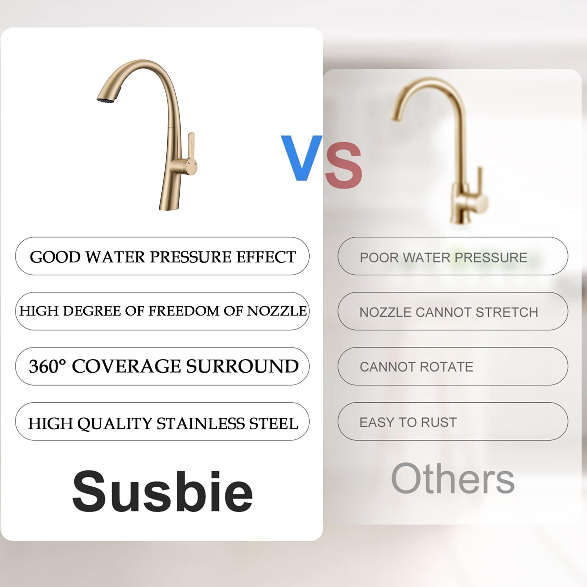 Elegant Single Handle Stainless Steel Pull Out Kitchen Faucet With High Arch Spout - Brushed Gold