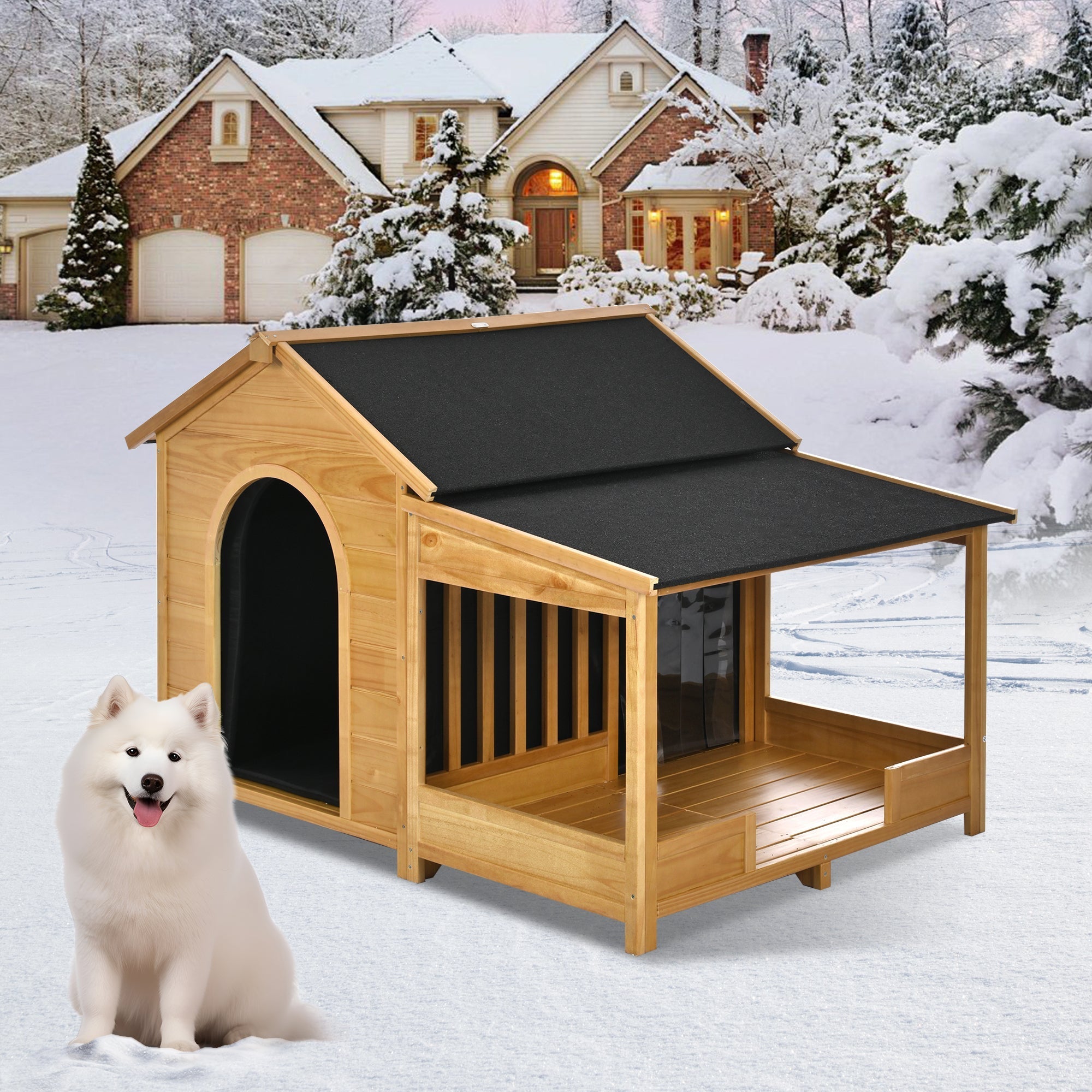 60.2' Large Outdoor Dog House with Insulated Liner for Winter Waterproof Dog Kennel