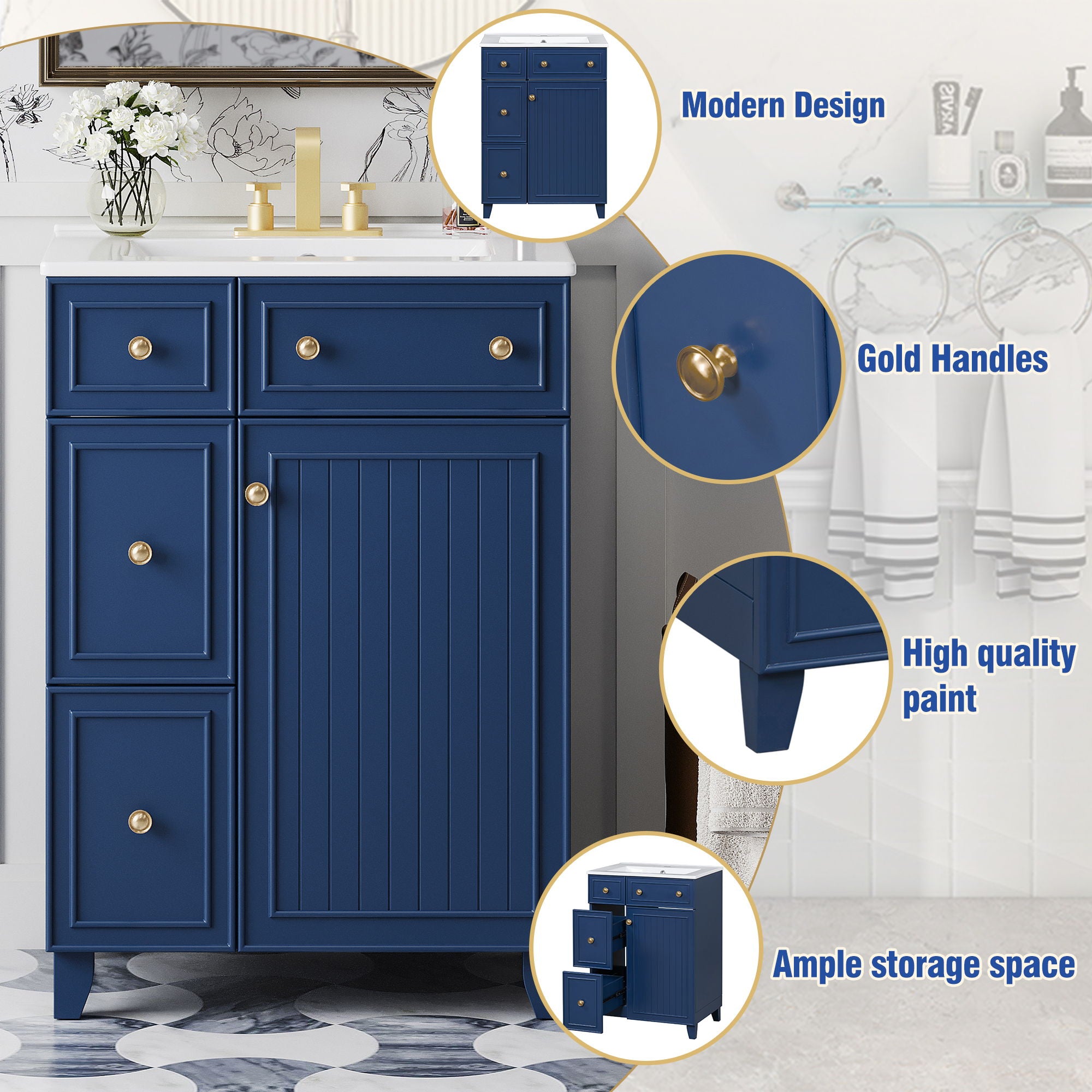 Bathroom Vanity Cabinet With Sink - Blue