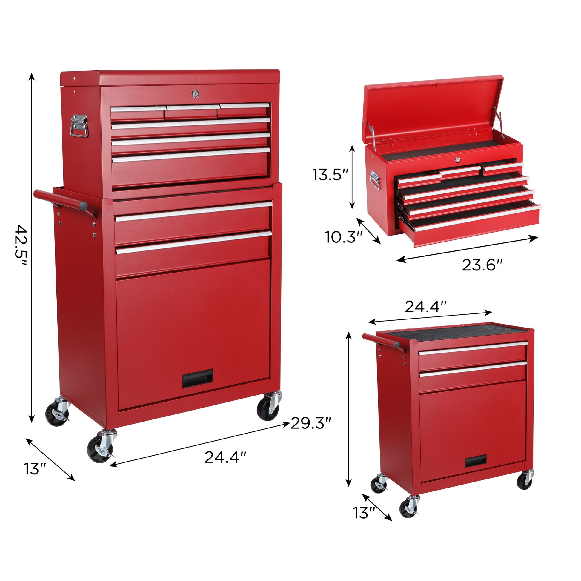 8 Drawer Rolling Tool Chest With 2 In 1 Detachable Top Box, Lockable Wheels - Best Buy Furniture