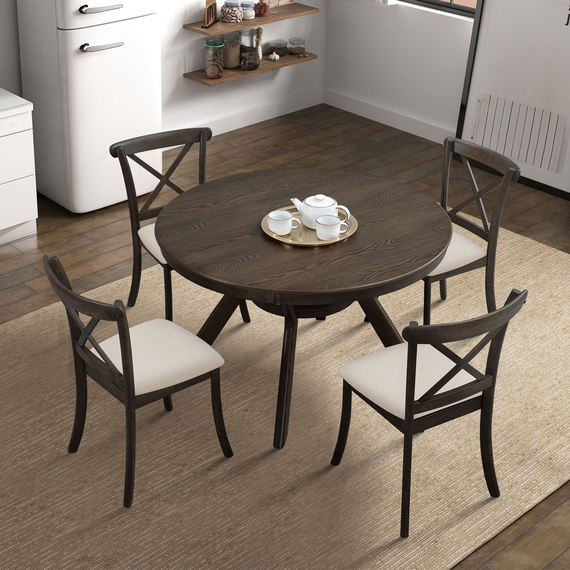 Wooden Dining Table Set (1 Table with 4 Chairs) Brown