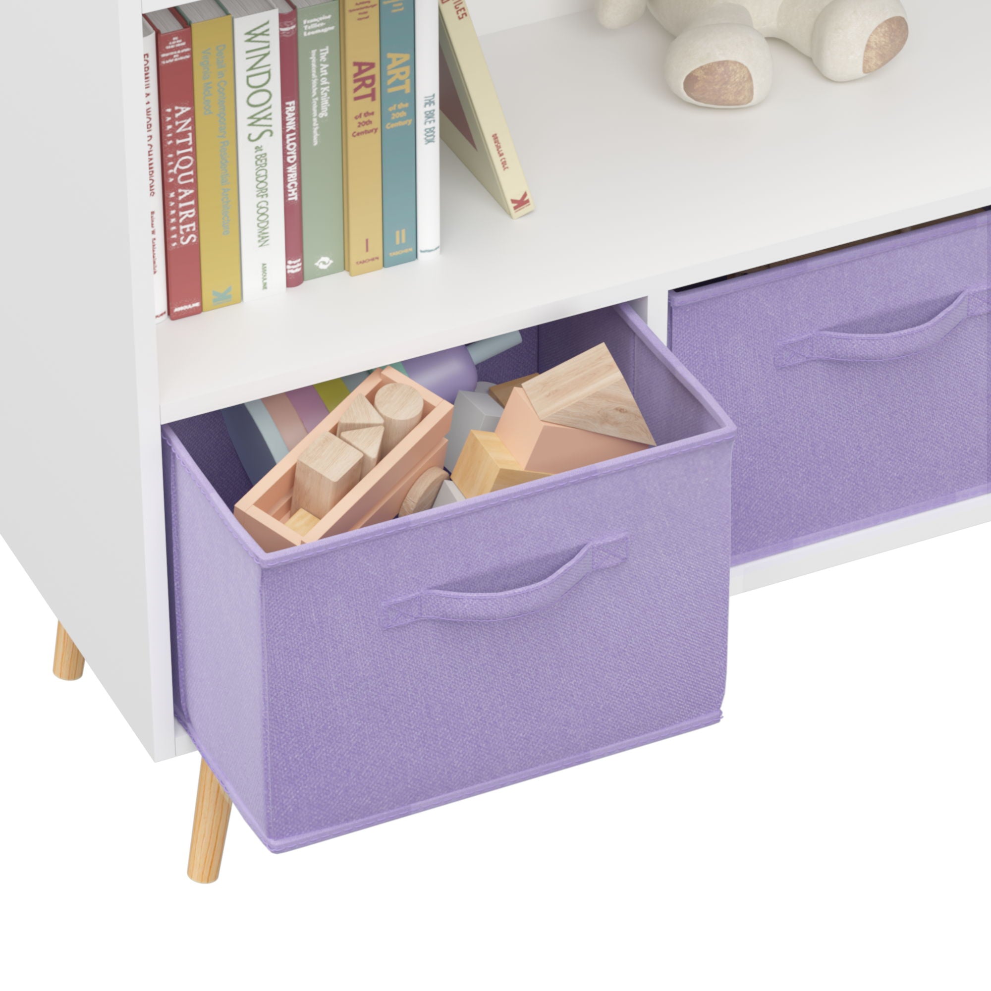 Bookcase With Collapsible Drawers, Book Display Organizer