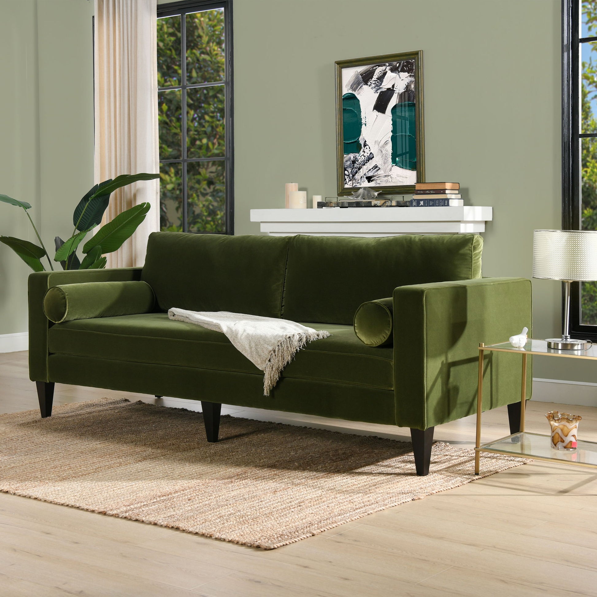 Nicholi - Mid-Century Modern Sofa - Olive Green - Best Buy Furniture