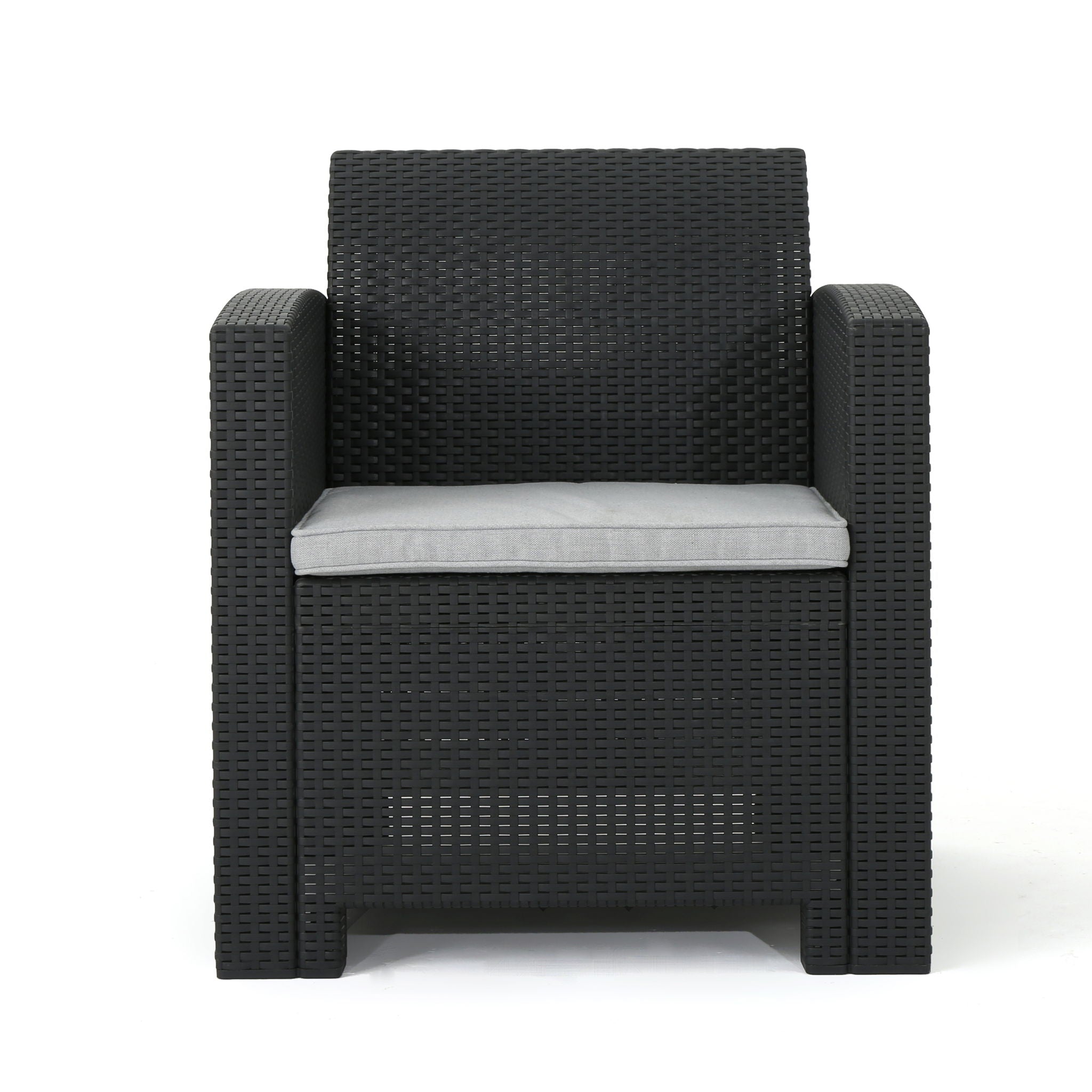 Zephyra - Outdoor 4 Piece Faux Wicker Rattan Chat Set With Water Resistant Cushions - Gray