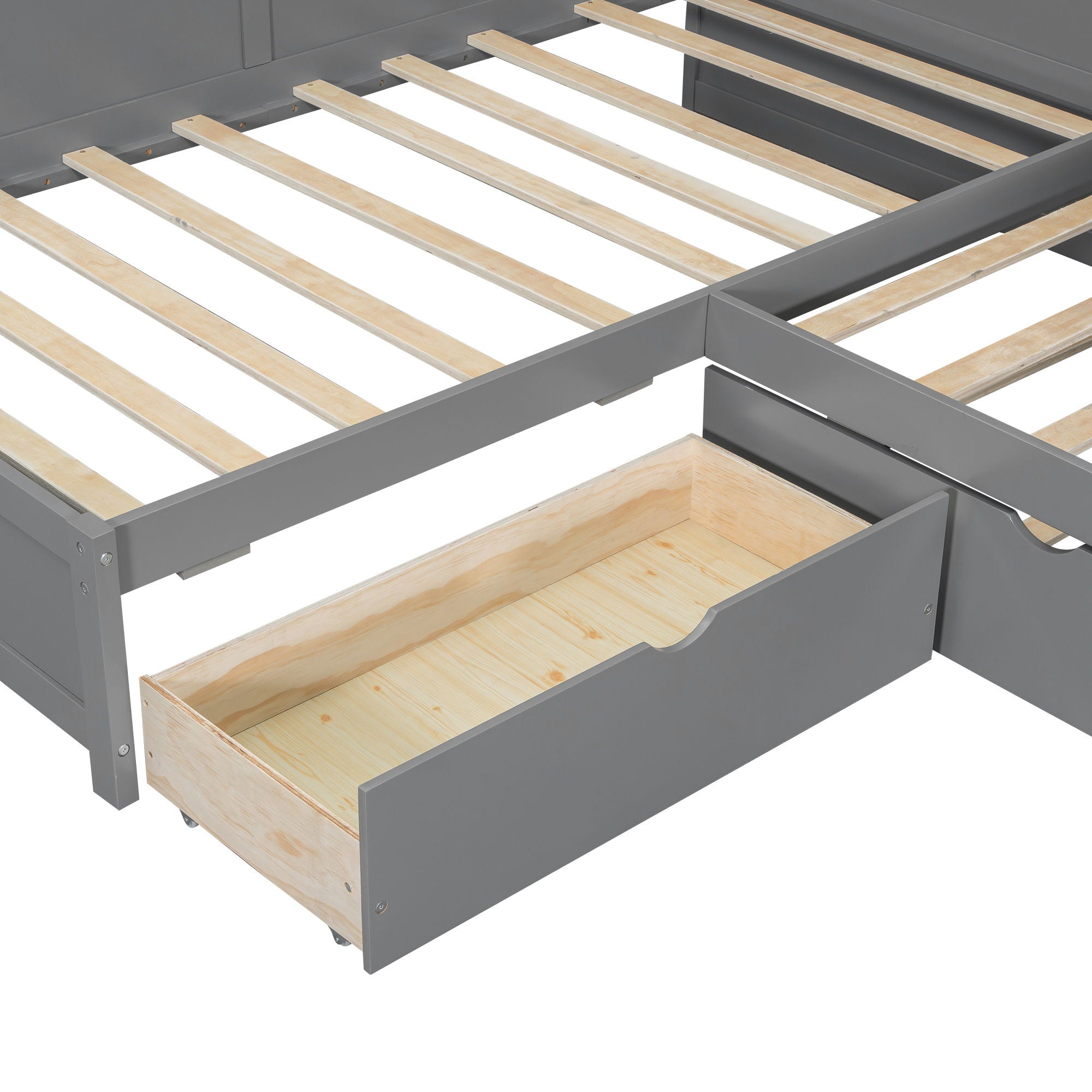 L Shaped Platform Bed With Trundle And Drawer