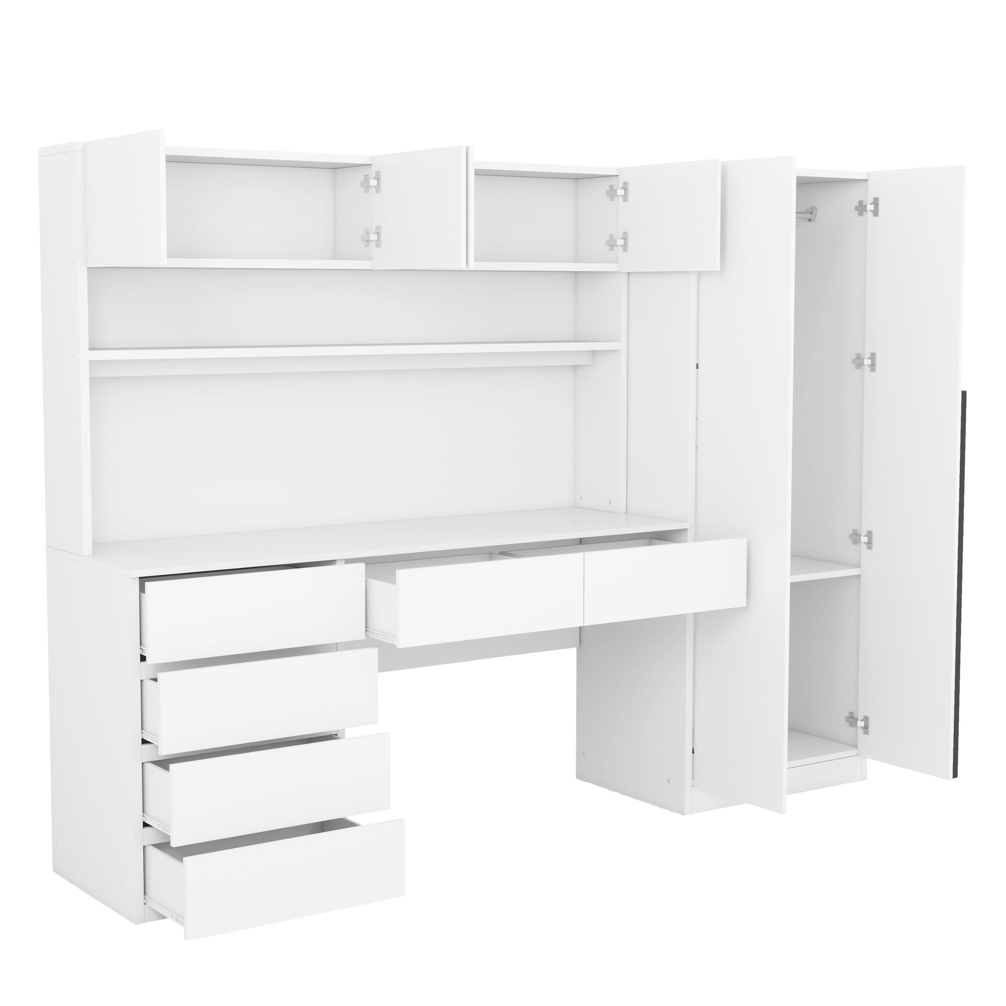 2 Door Storage Desk Wardrobe For Bedroom With Shelves And Drawers