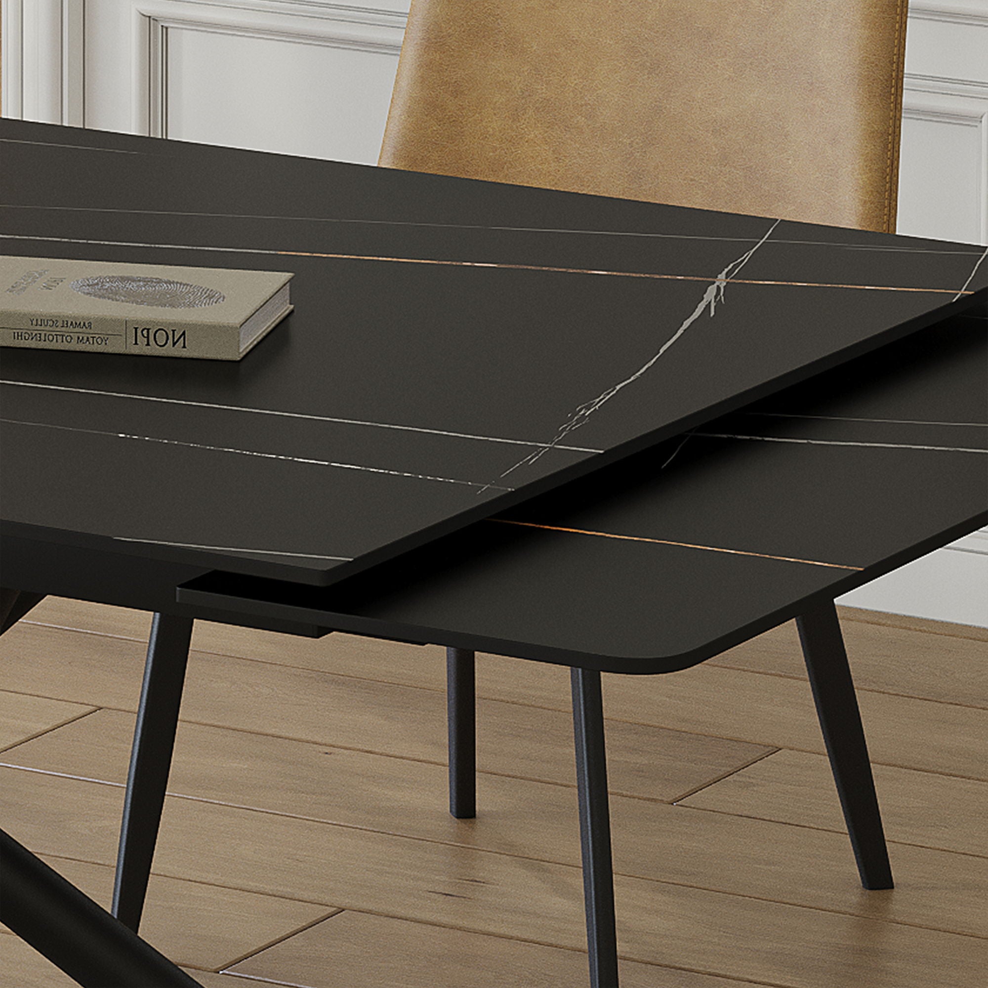 Retractable Sintered Stone Dining Table Set With Chairs