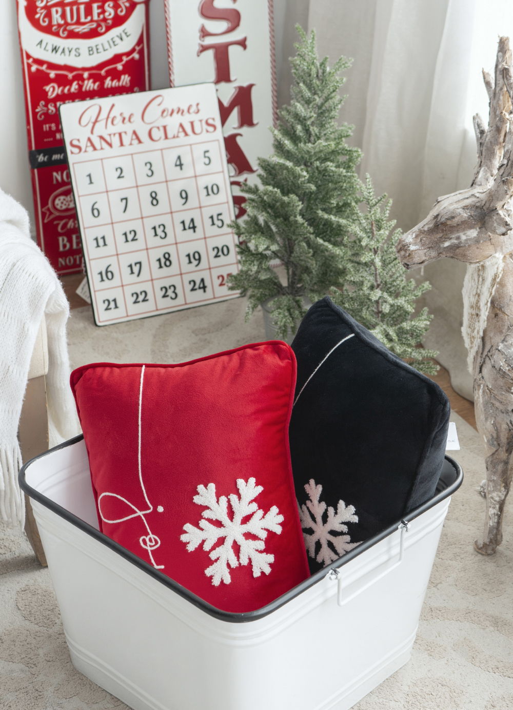 Velvet Pillow With Embroidered Joy And Frosty Snowflake, For Christmas Halloween Holiday Decor (Set of 2)