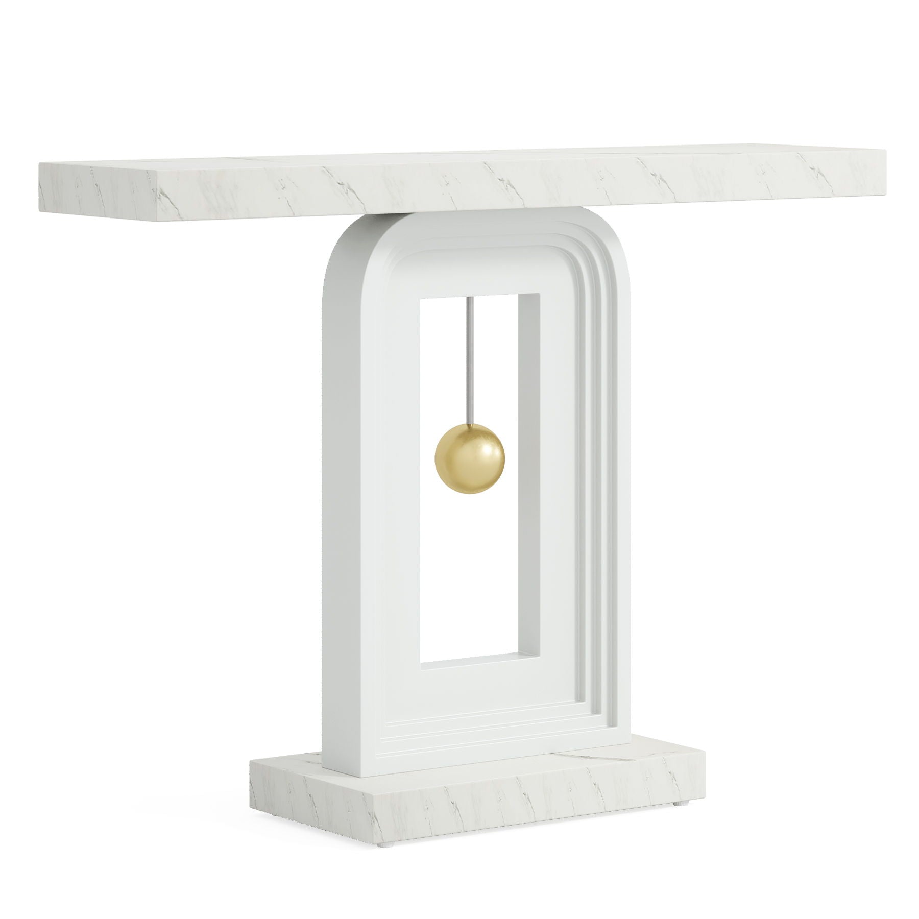 Console Table With Geometric Base For Living Roo - White / Gold
