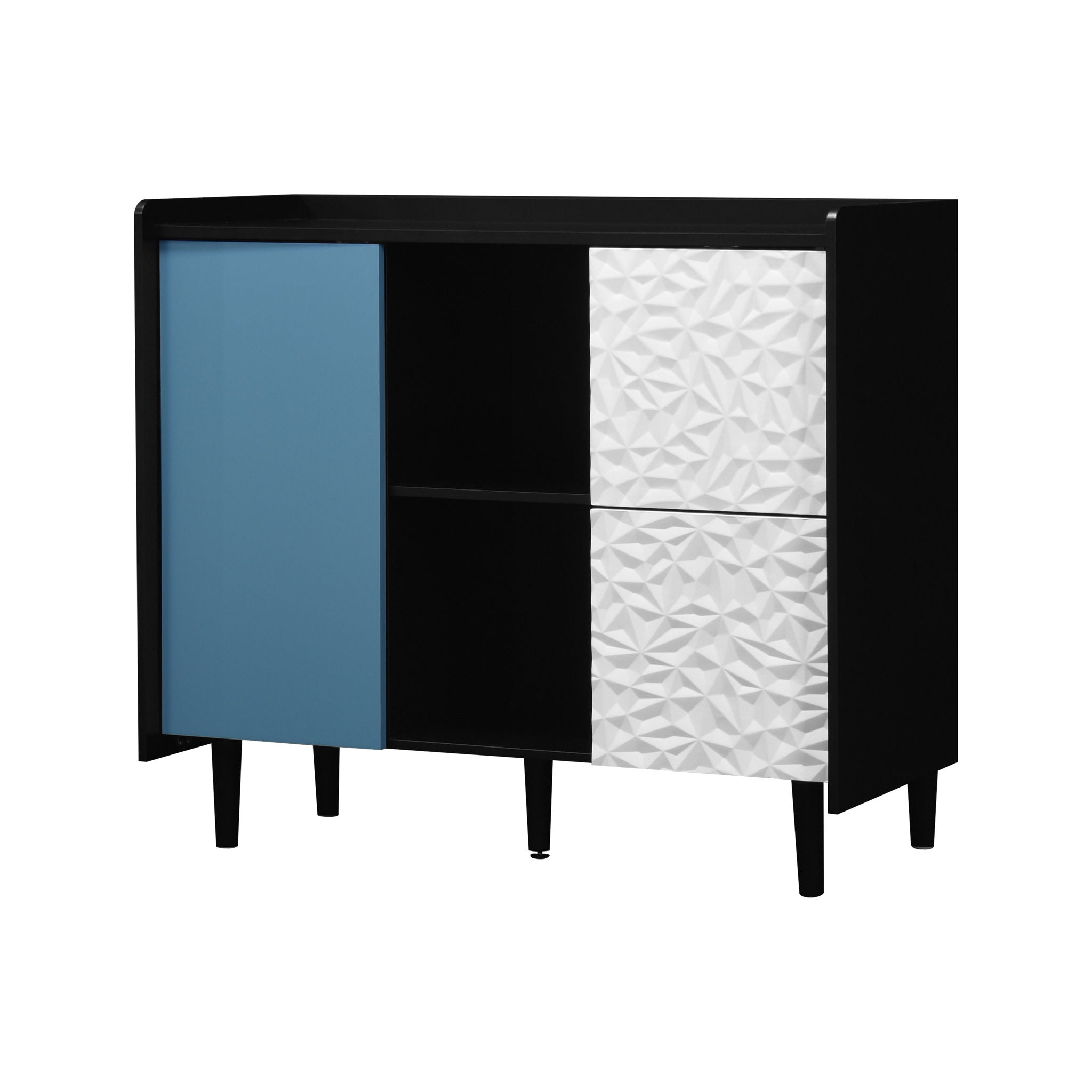 Modern Sideboard Buffet Cabinet With Red Doors And Unique Panel Styling