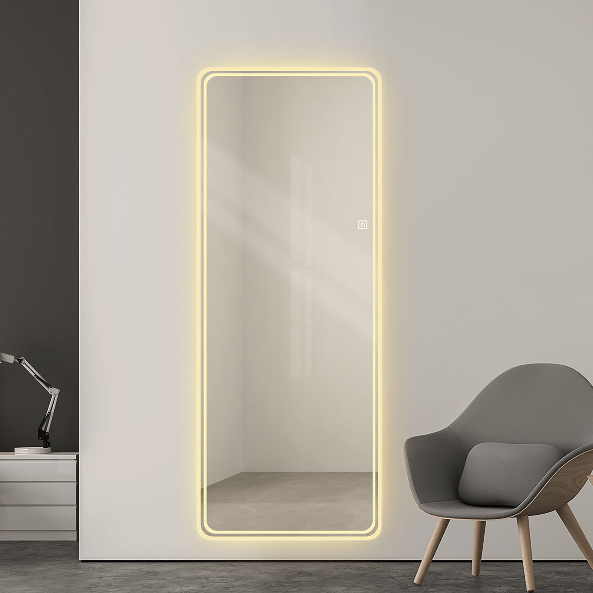 Frameless Full Length Floor Mirror With LED Light, Dimming & 3 Color Modes Mirror - Silver - Best Buy Furniture