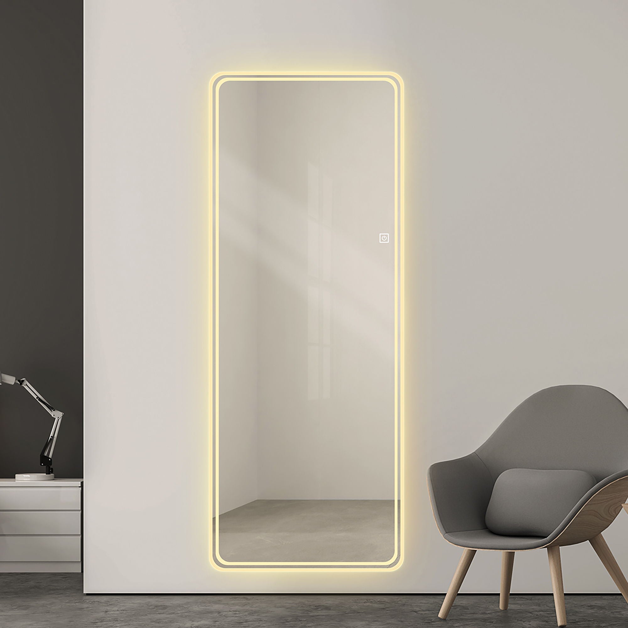 Frameless Full Length Floor Mirror With LED Light, Dimming & 3 Color Modes Mirror - Silver - Best Buy Furniture