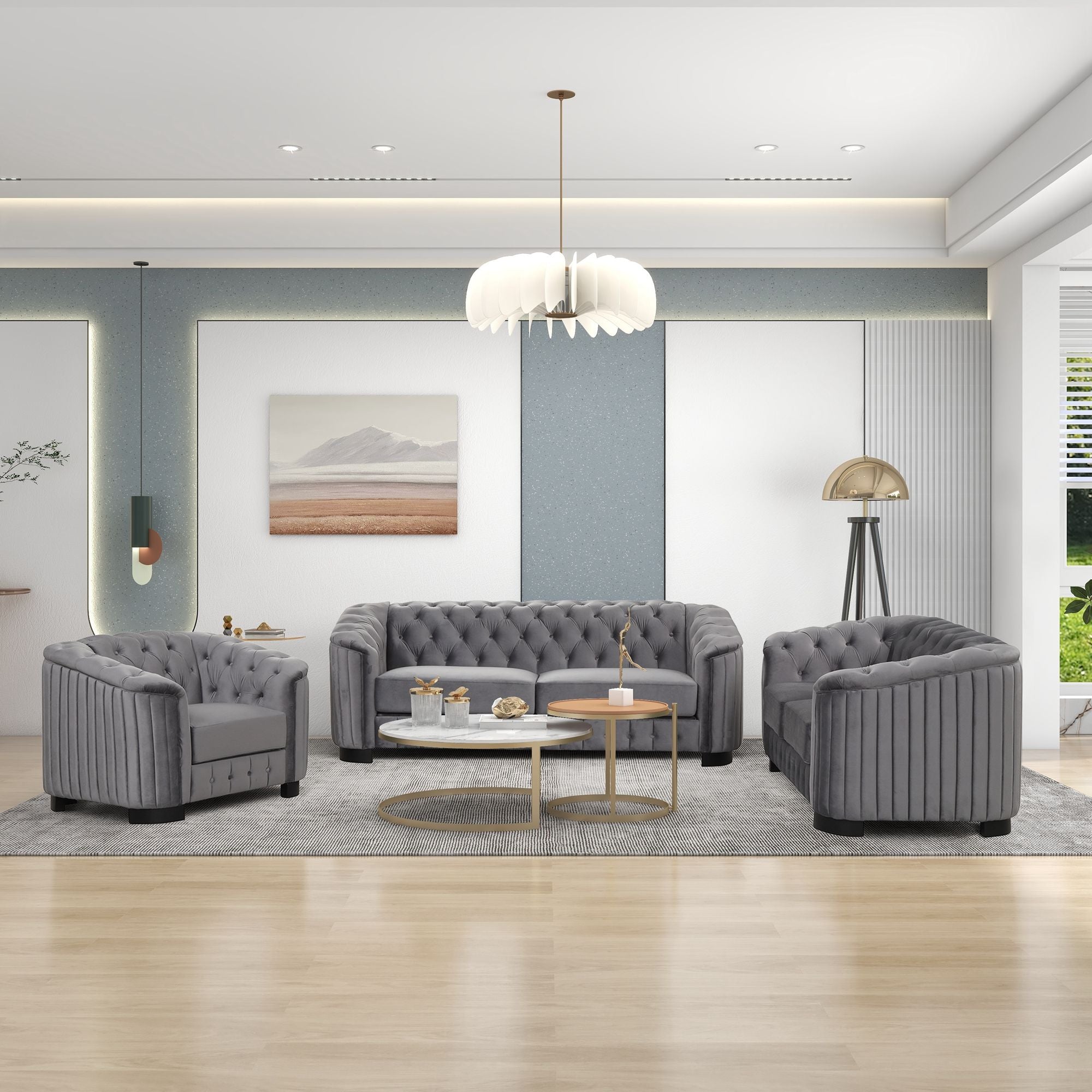 Upholstered 3 Piece Sofa Set With Legs