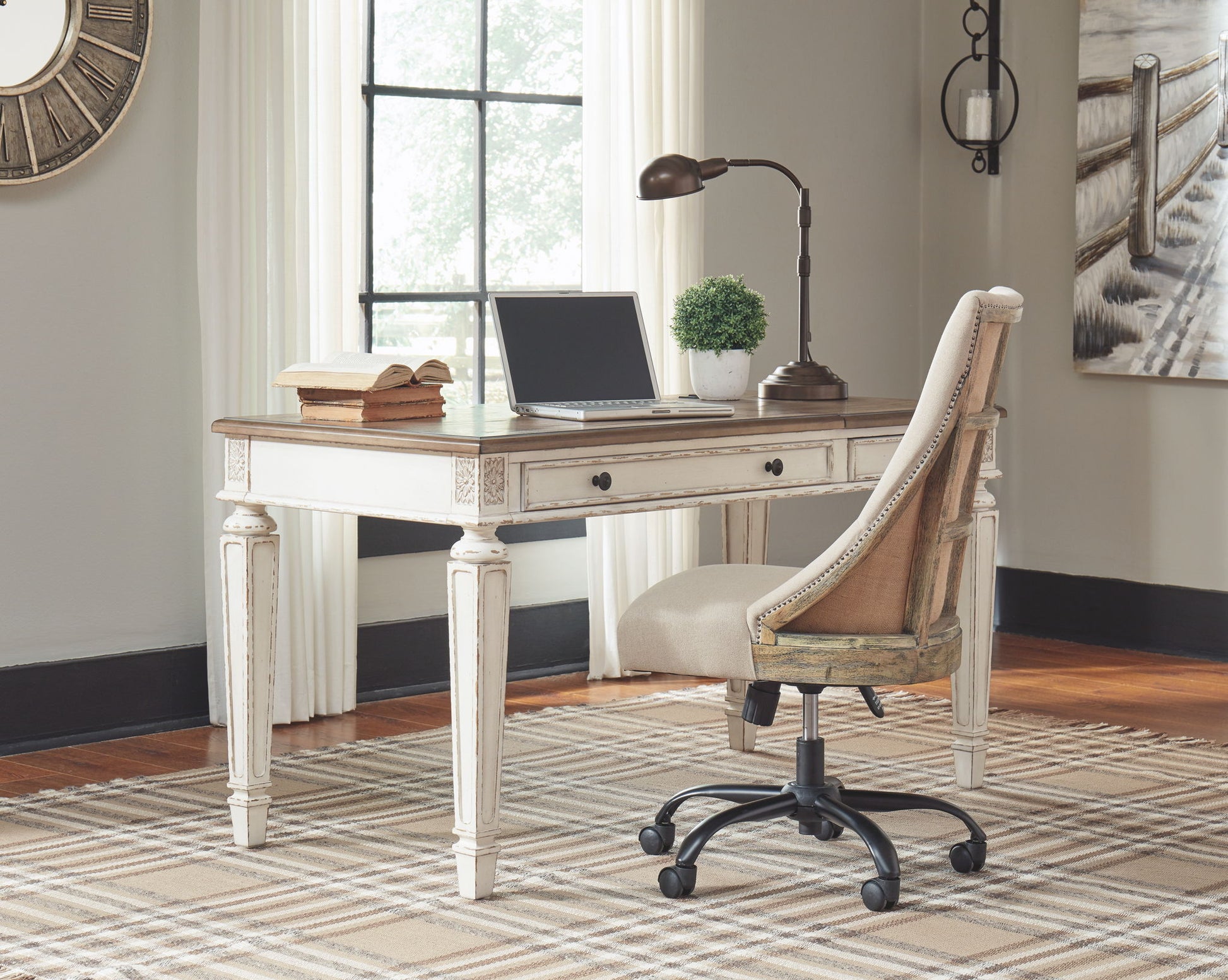 Realyn - Home Office Lift Top Desk - White / Brown - Best Buy Furniture