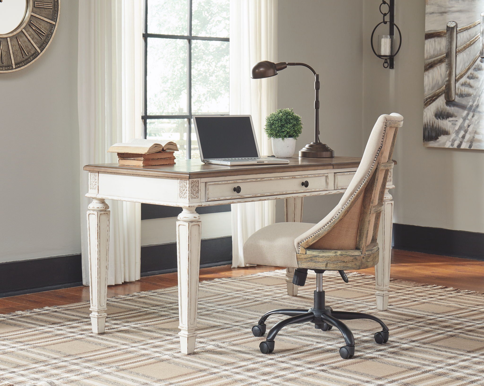 Realyn - Home Office Lift Top Desk - White / Brown - Best Buy Furniture