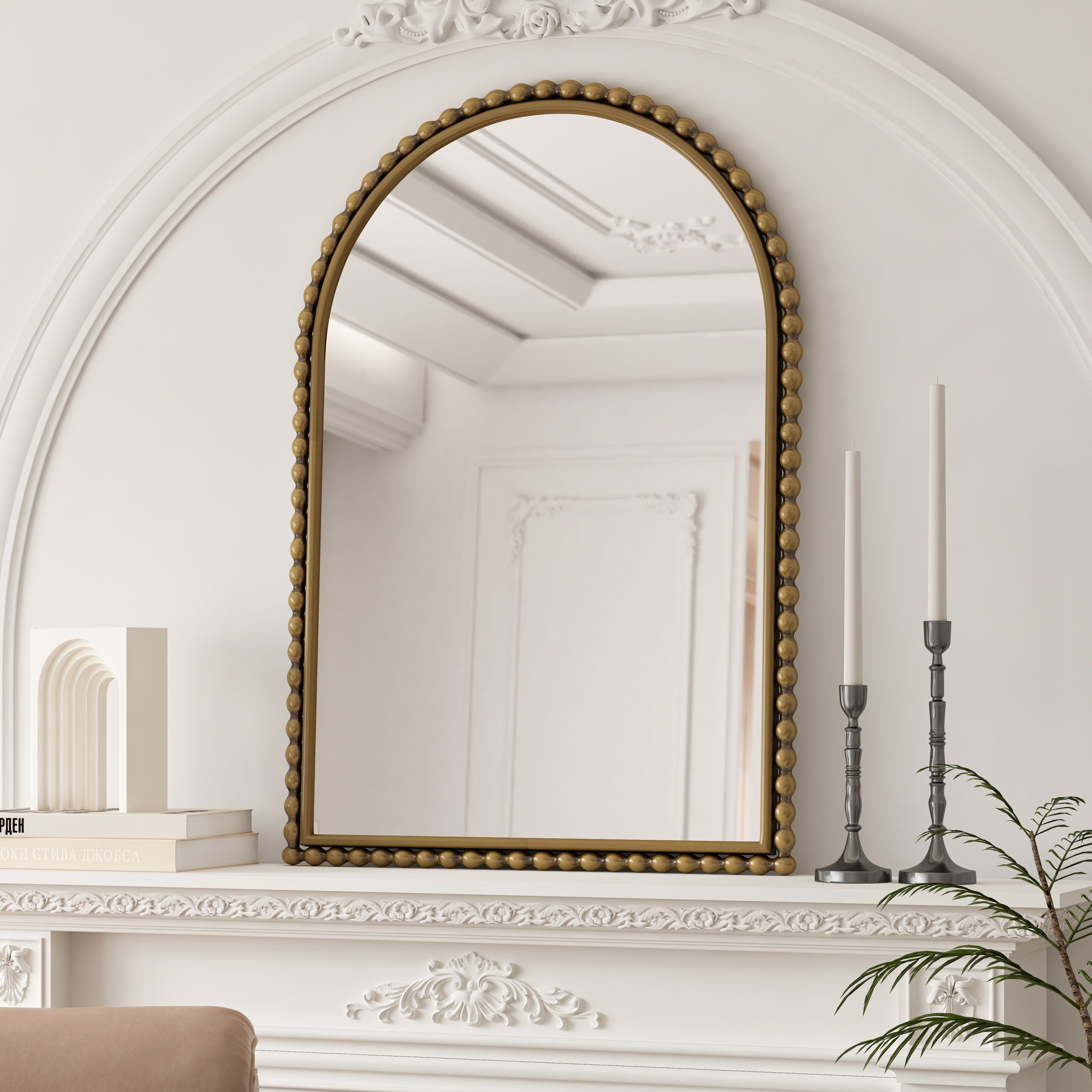 Vintage Iron Arch Wall Mirror in Gold