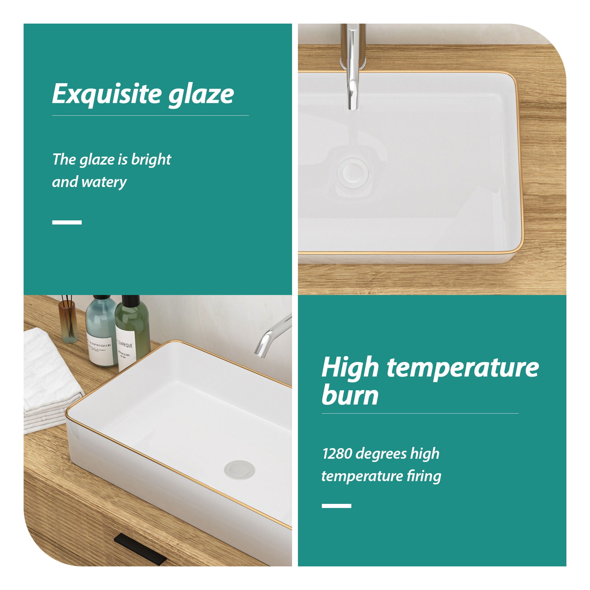 Modern European Style Ceramic Rectangular Vessel Bathroom Sink