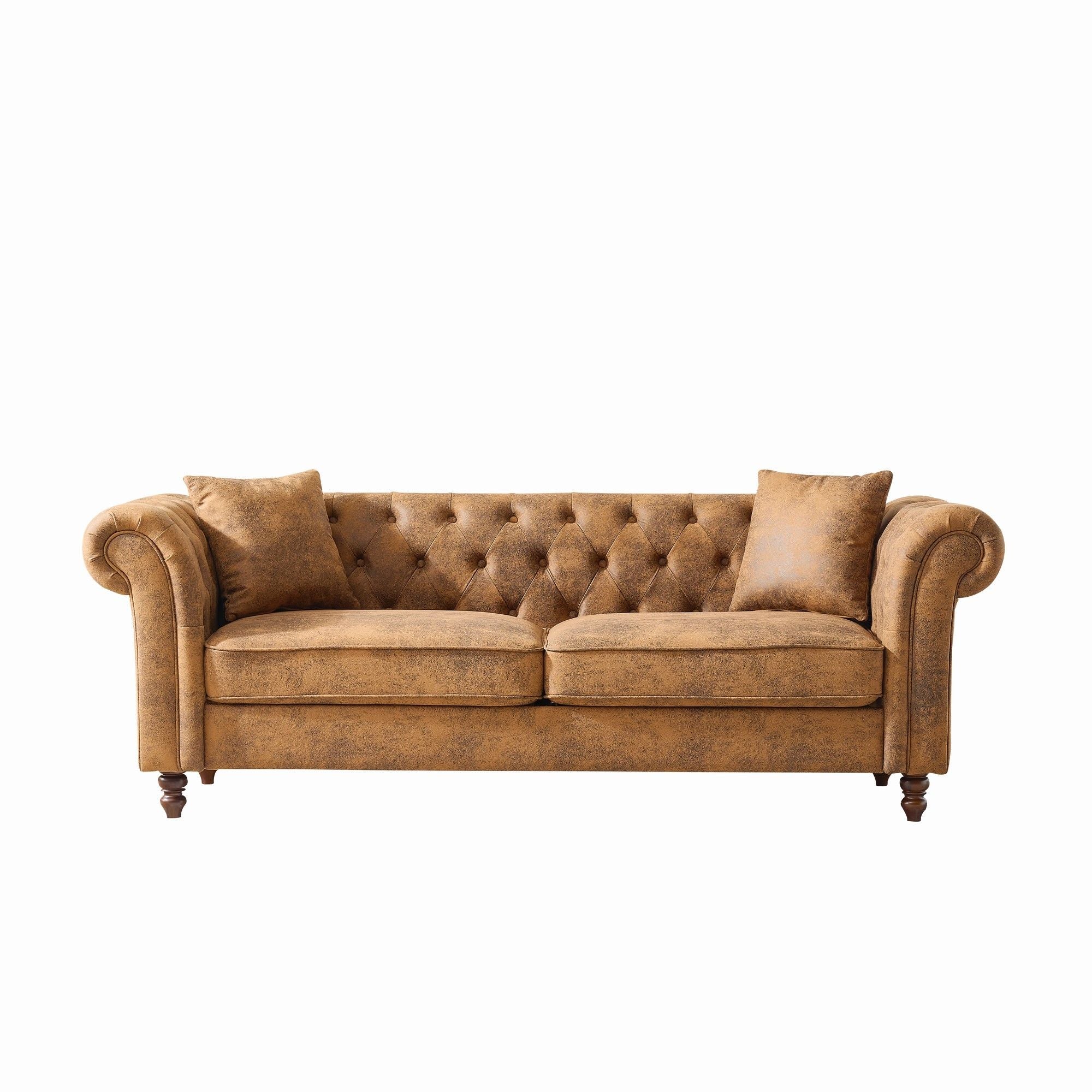 Chesterfield 3 And 3 Seater Sofa Set High Tech Fabric Roll Armrest Upholstered Couch