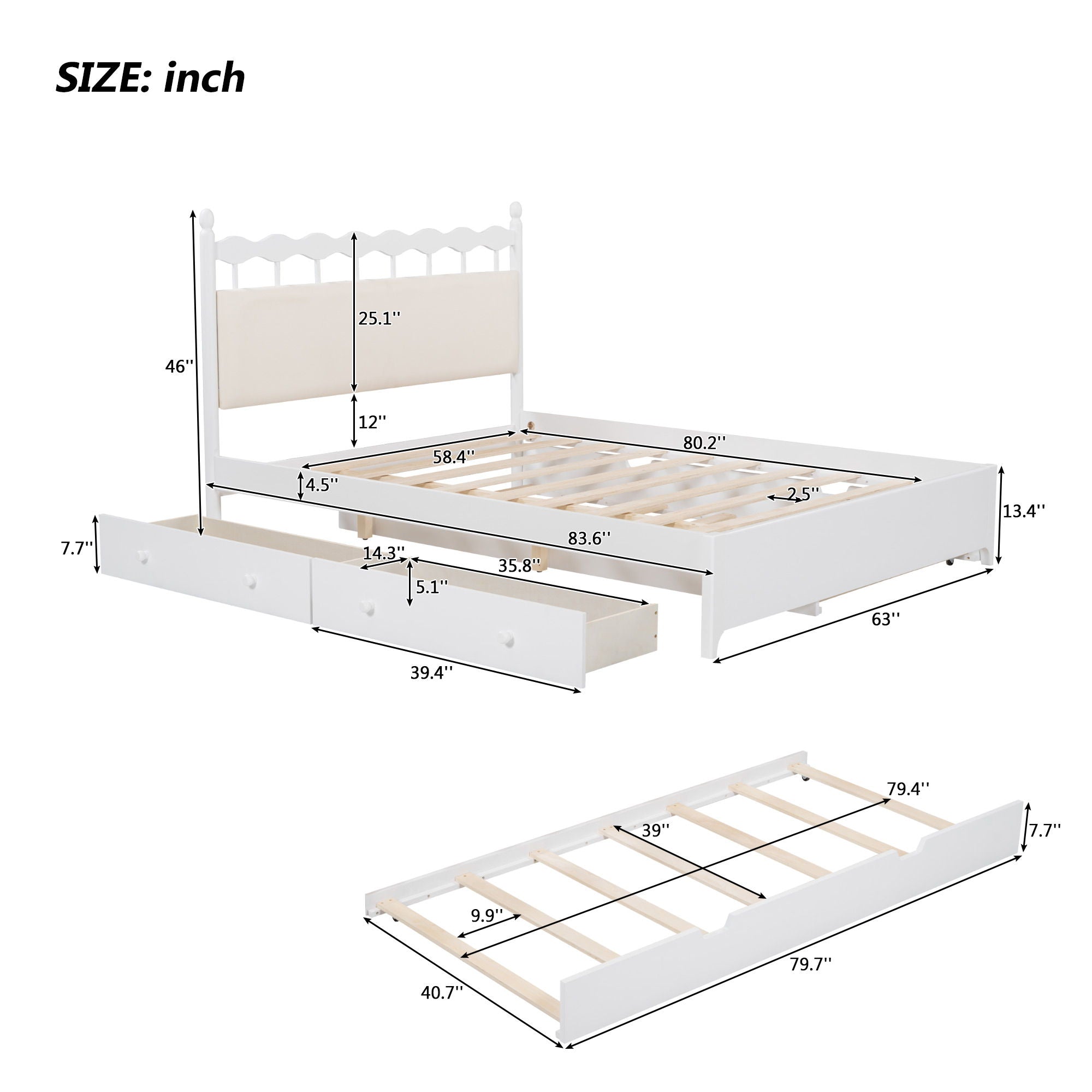 Storage Platform Bed With 2 Big Drawers & Trundle