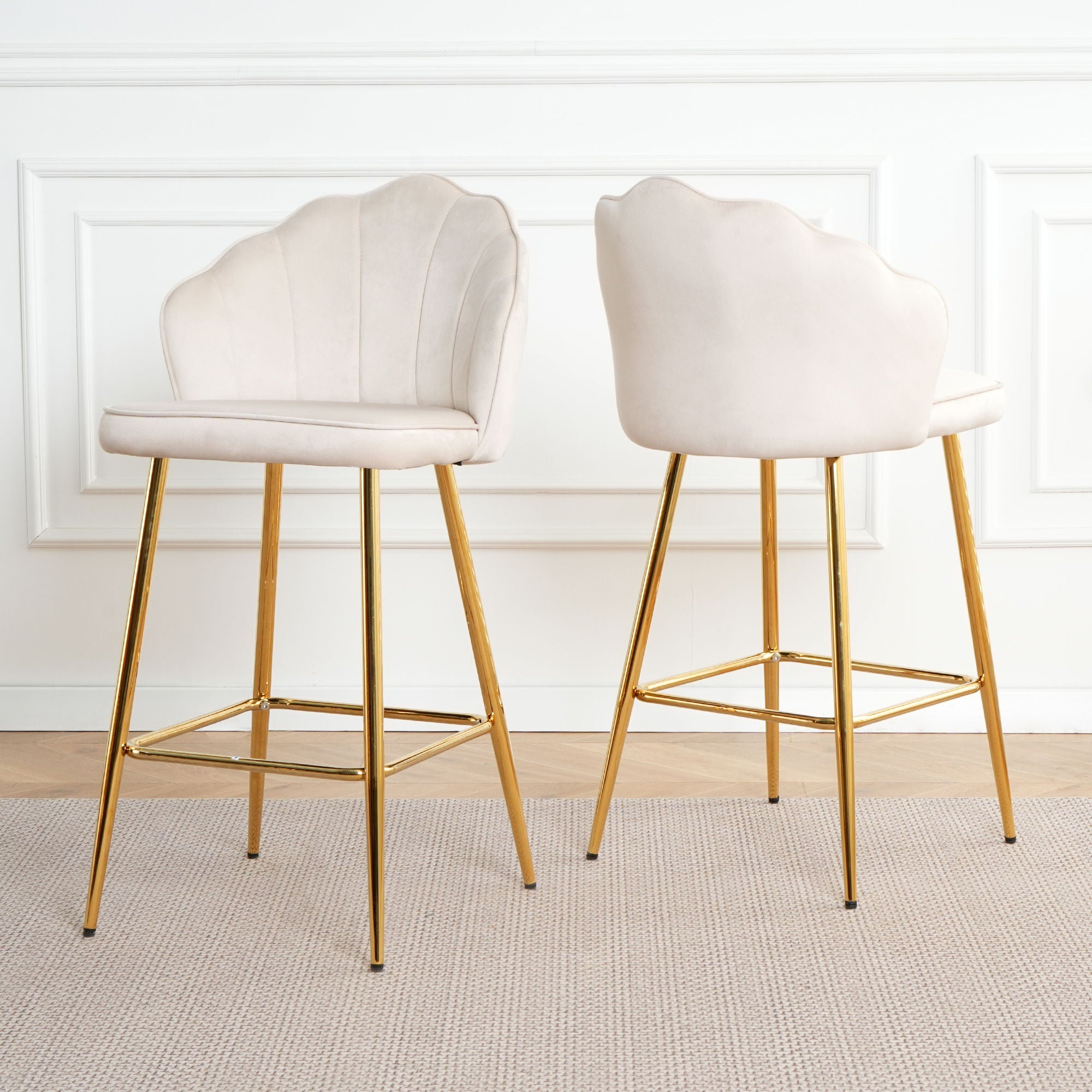 Elegant Shell Shape Velvet Bar Chair (Set of 2)