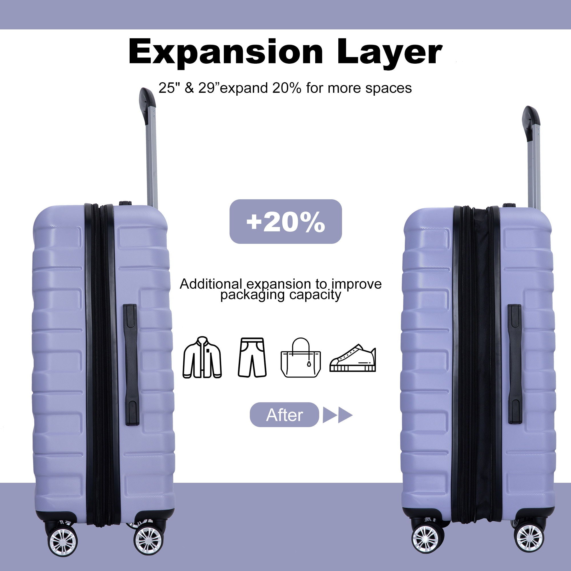 3 Piece Luggage Sets Lightweight & Durable Expandable Suitcase With Two Hooks