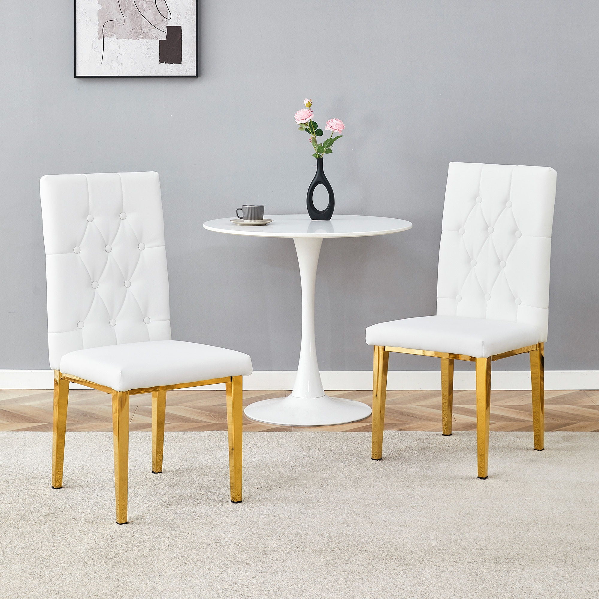Vintage Style Armless Dining Chairs Set With Grid And Buckle Design