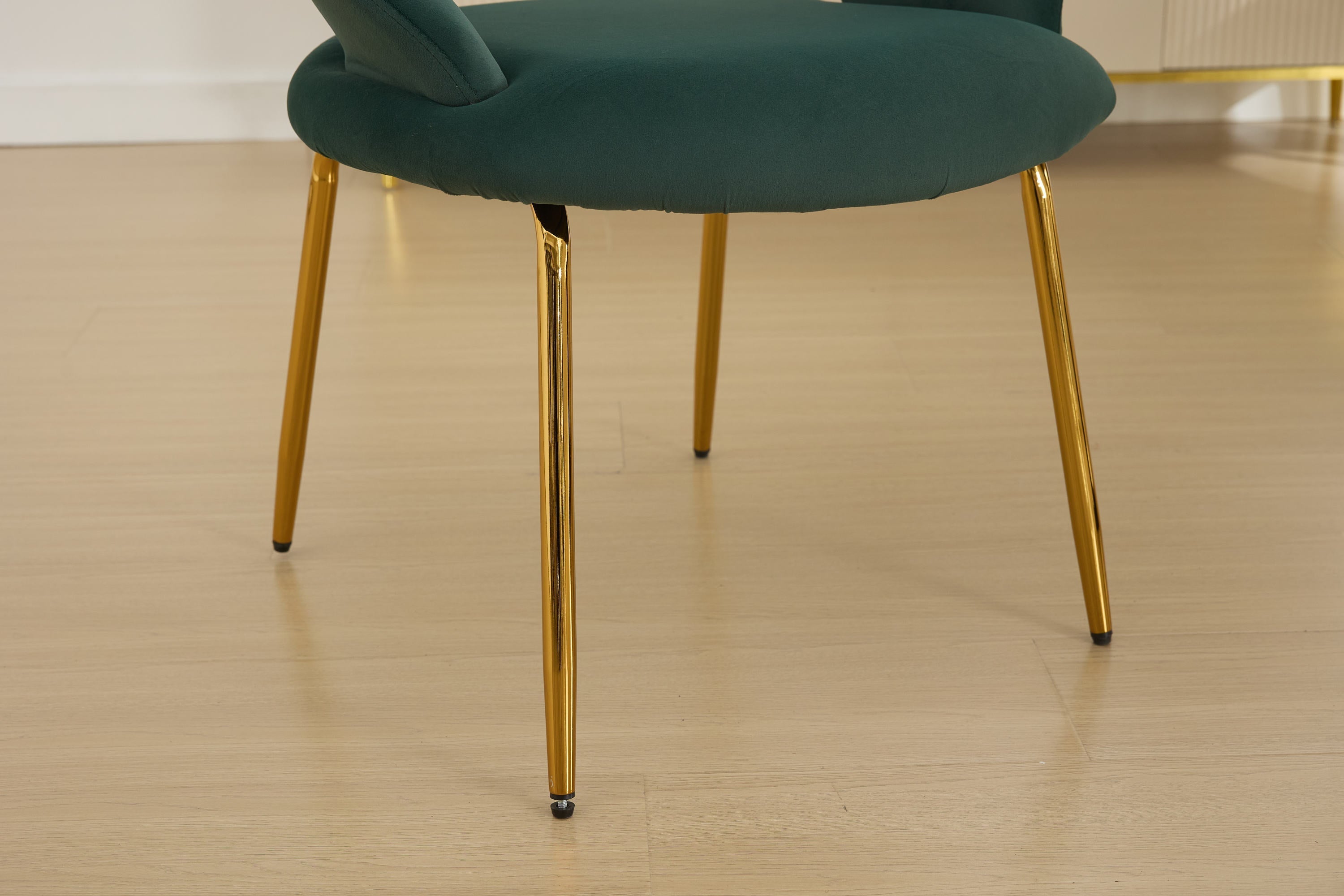 Velvet Fabric Dining Chair with Curved Backrest and Golden Metal Legs