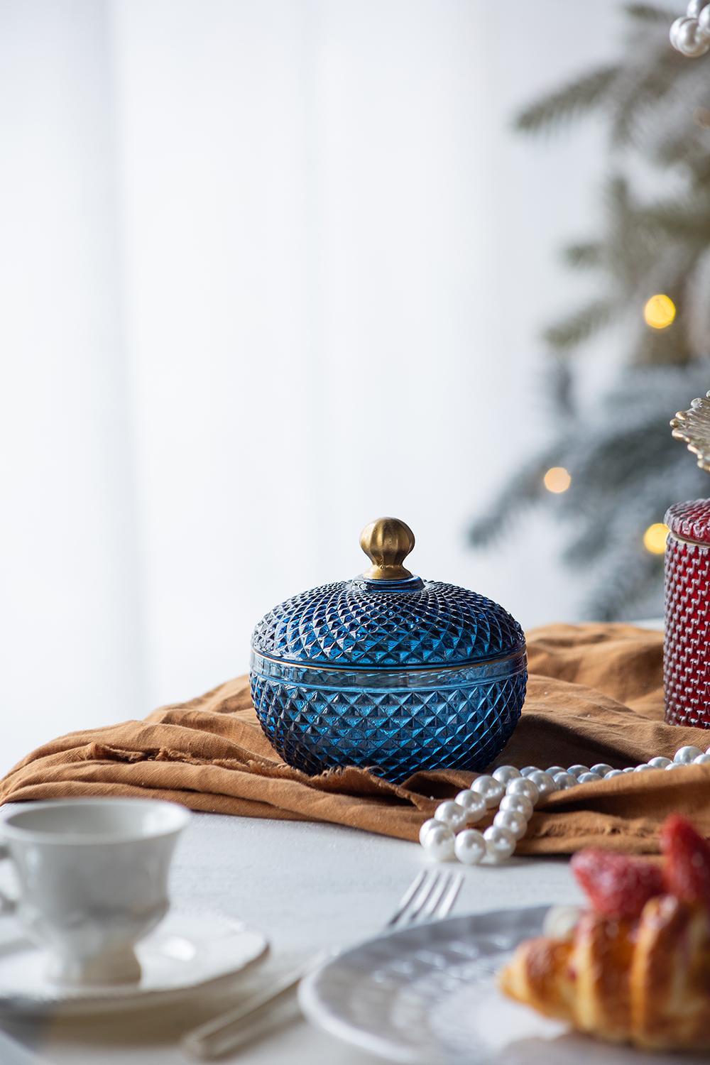 Candy Jar With Lid, Christmas Candy Jar Containers (Set of 2) - Gold / Blue