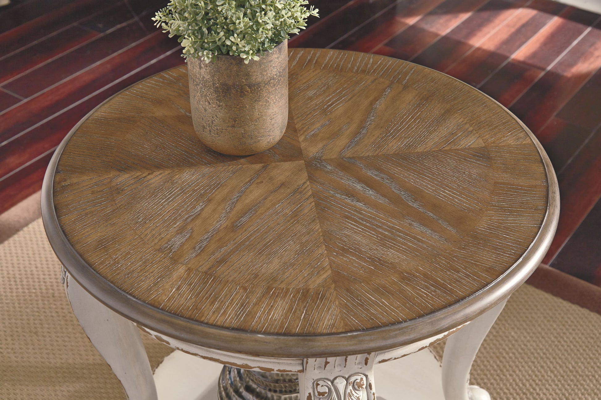 Realyn - Round End Table - White / Brown - Best Buy Furniture