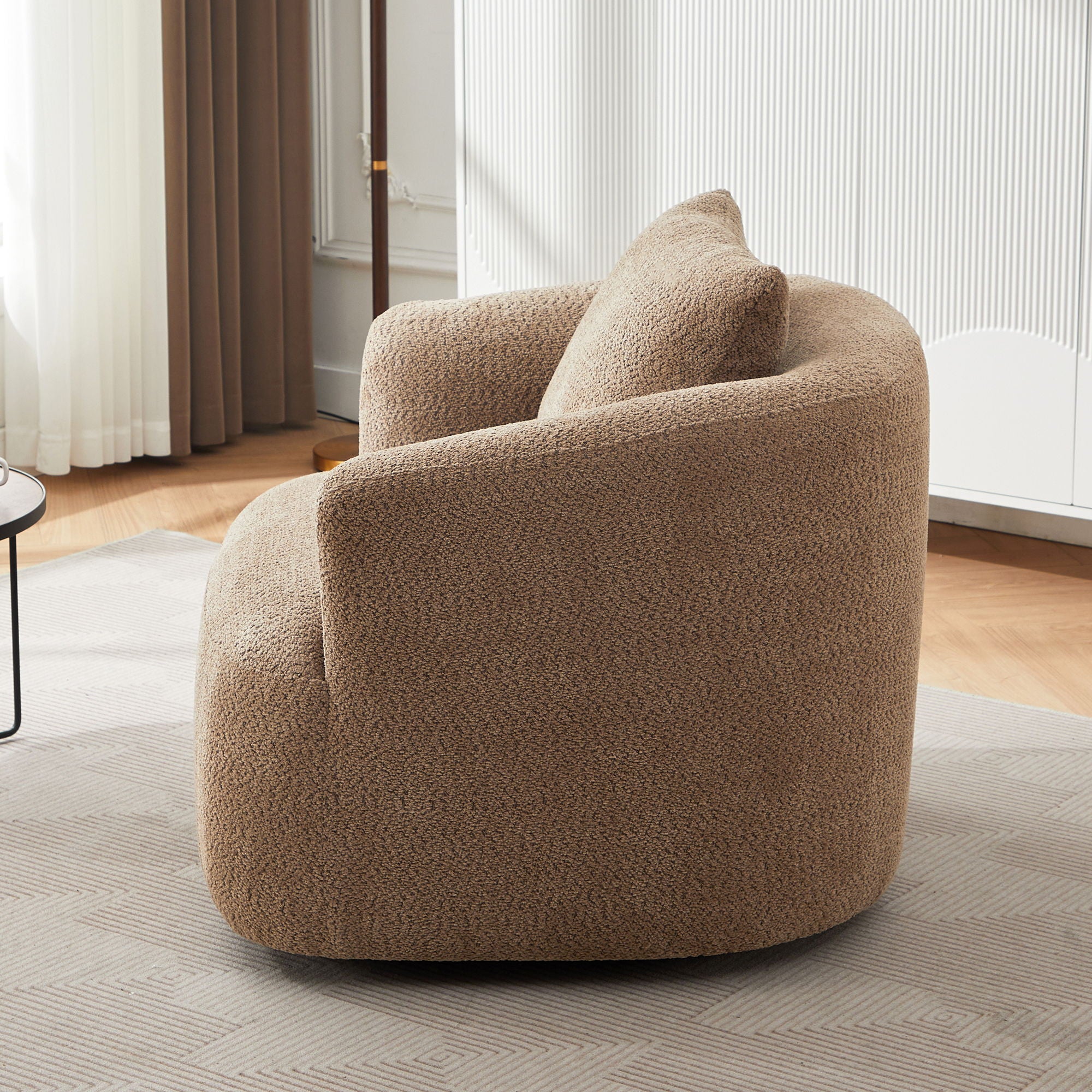 360° Swivel Barrel Sofa Chair With Throw Pillow, Chenille Upholstered Accent Chair