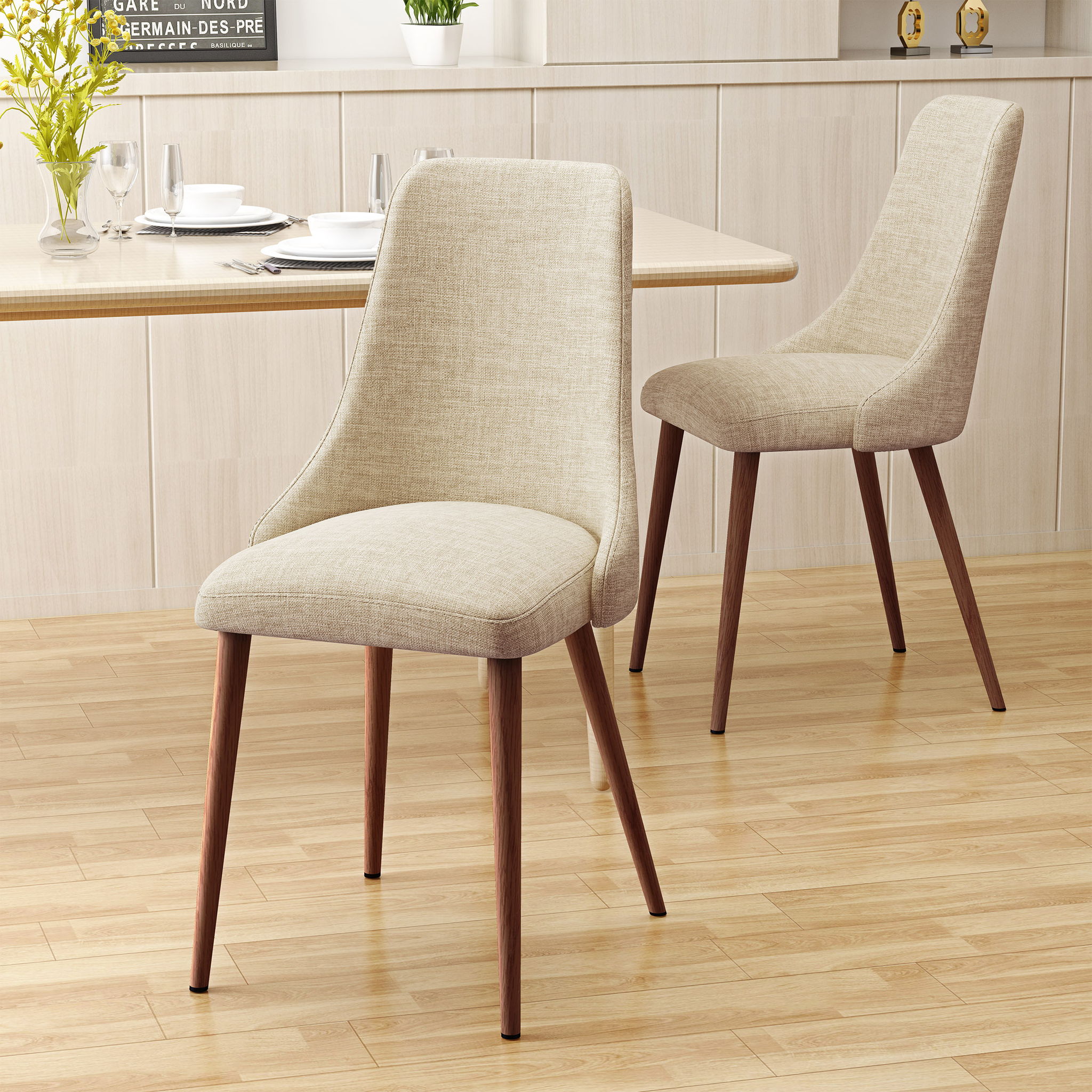 Mid Century Modern Fabric Armless Dining Chair