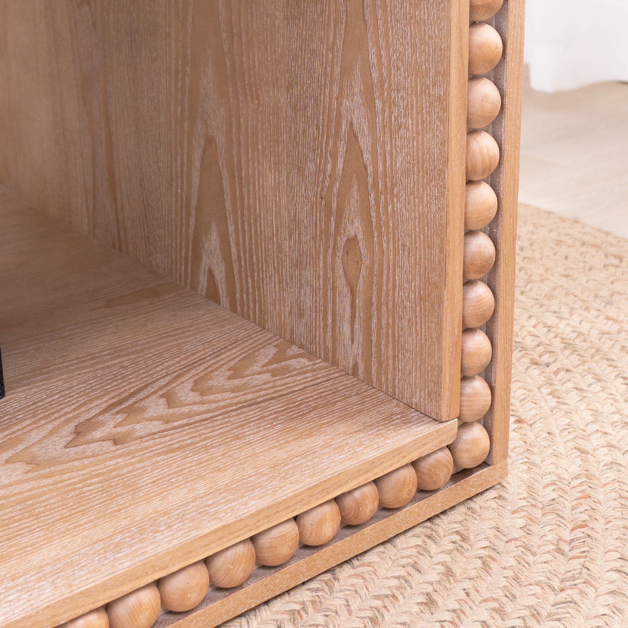 Beaded Edge Coffee Table, Rectangular Center Table With Open Storage Shelf - Antique Natural / Light Natural / Natural