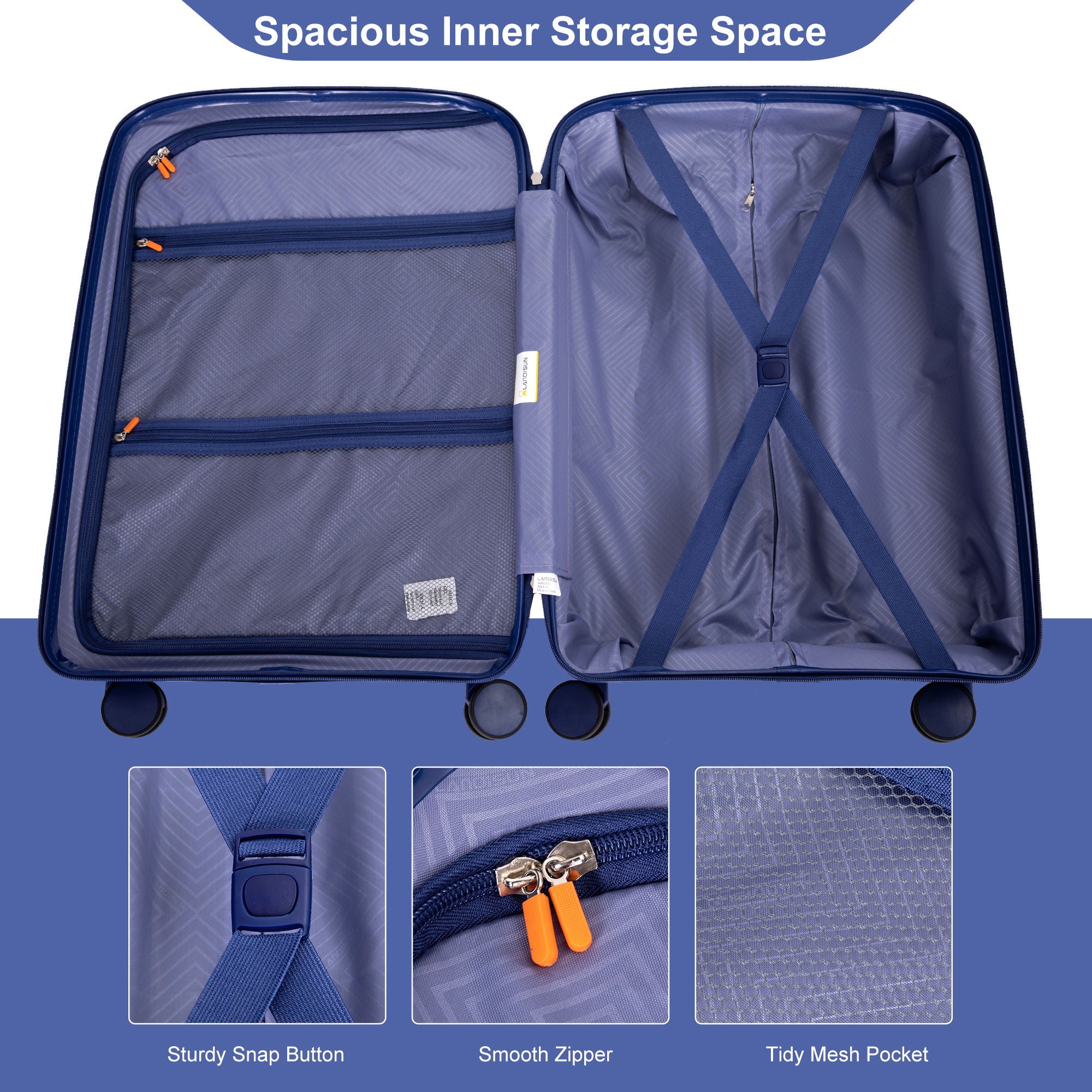 3 Piece Set Expandable Hardshell Suitcase Double Spinner Wheels