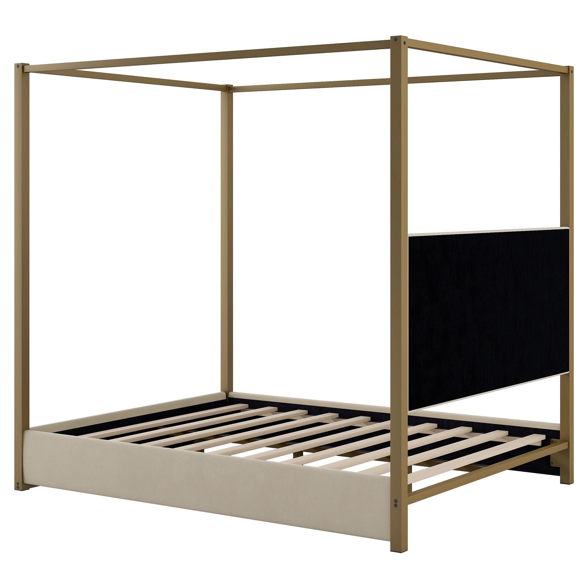 Upholstered Canopy Platform Bed With Frame, Queen Size - Beige