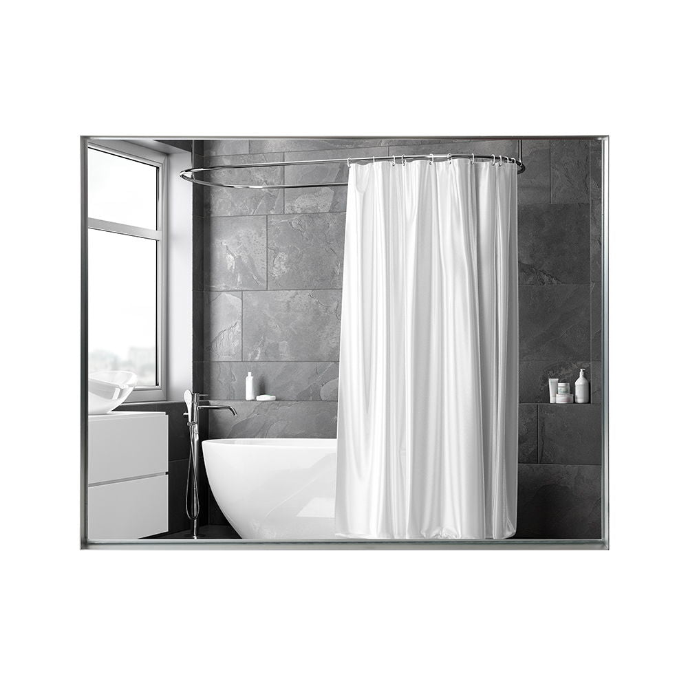 Glossy Framed Mirror For Bathroom Rectangular Wall Bathroom Mirror Metal Frame Farmhouse Mirror Large Decorative Square Corner Rectangle Mirror (Horizontal & Vertical) - Brushed Silver