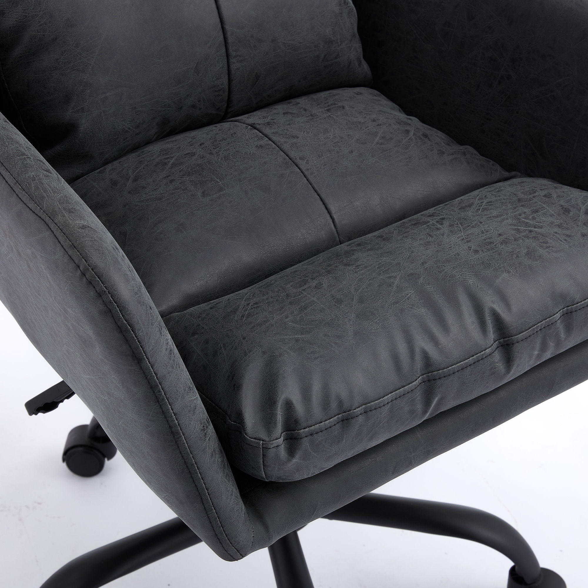 Adjustable Office Chair, Ergonomic Swivel Chair Leather, Comfortable For Long Sitting, Versatile Home And Office Use - Black