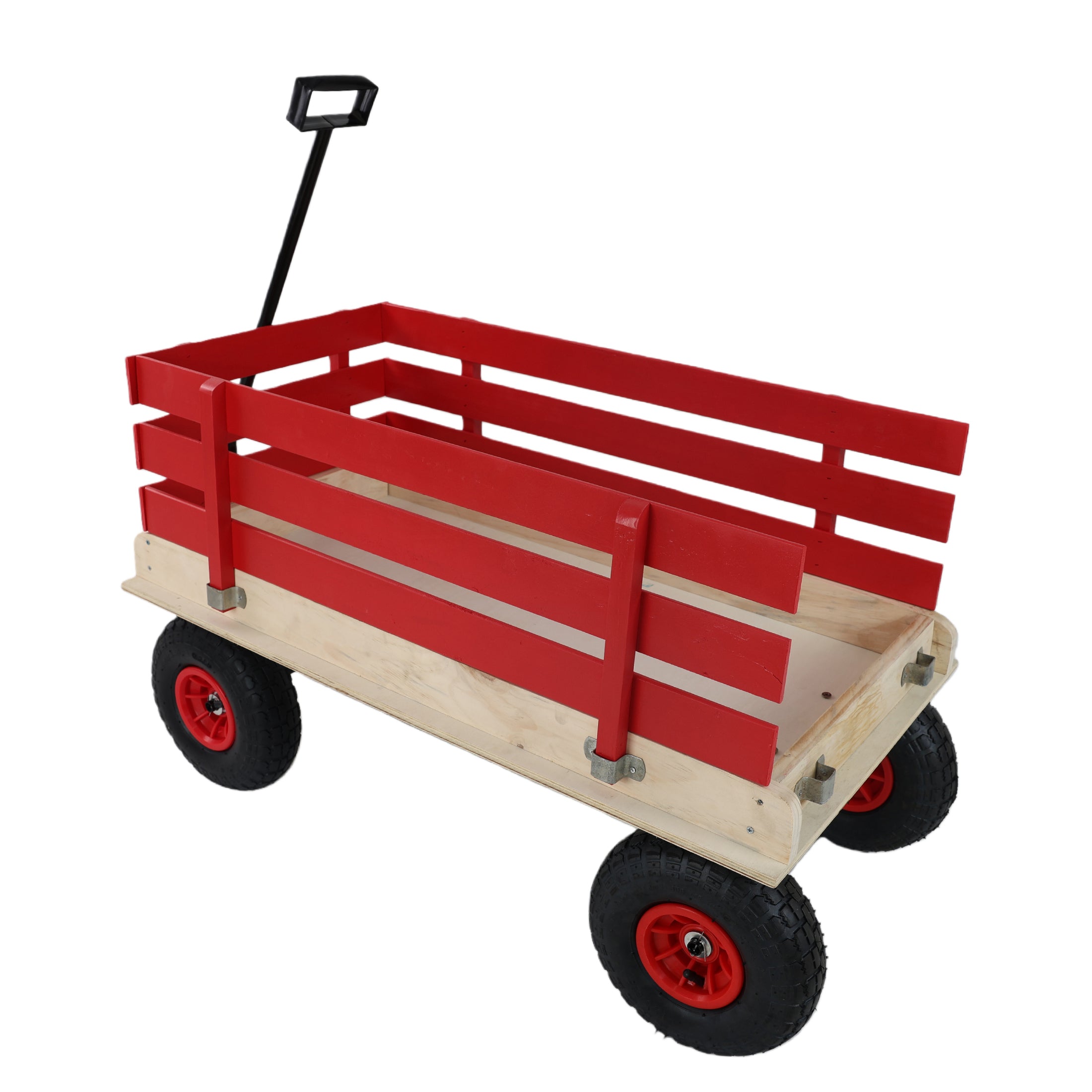 Children's and Garden Wooden Carriage with All-Terrain Inflatable Wheels