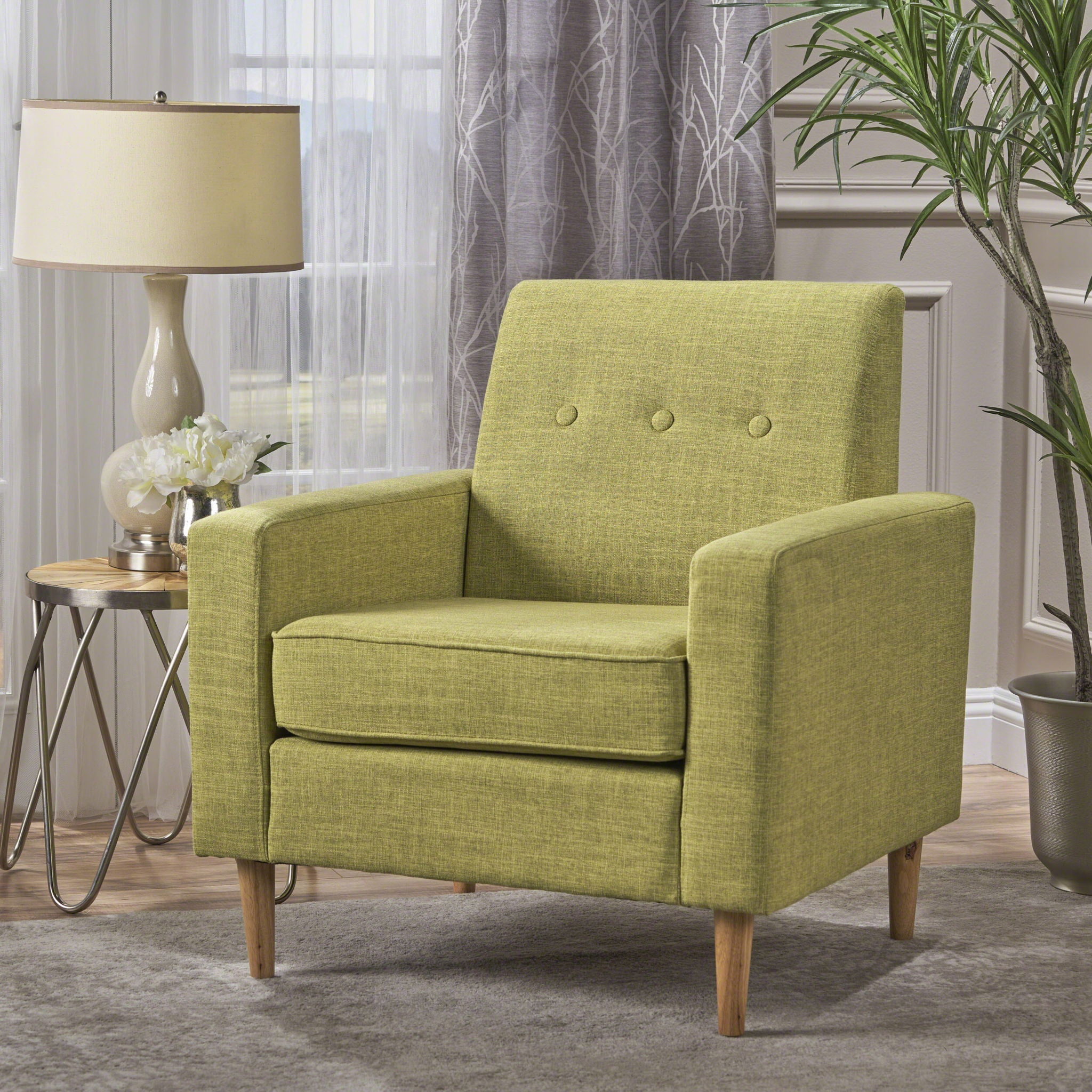 Nebulize - Upholstered Fabric Club Chair With Button Tufted And Square Off Arm And Back