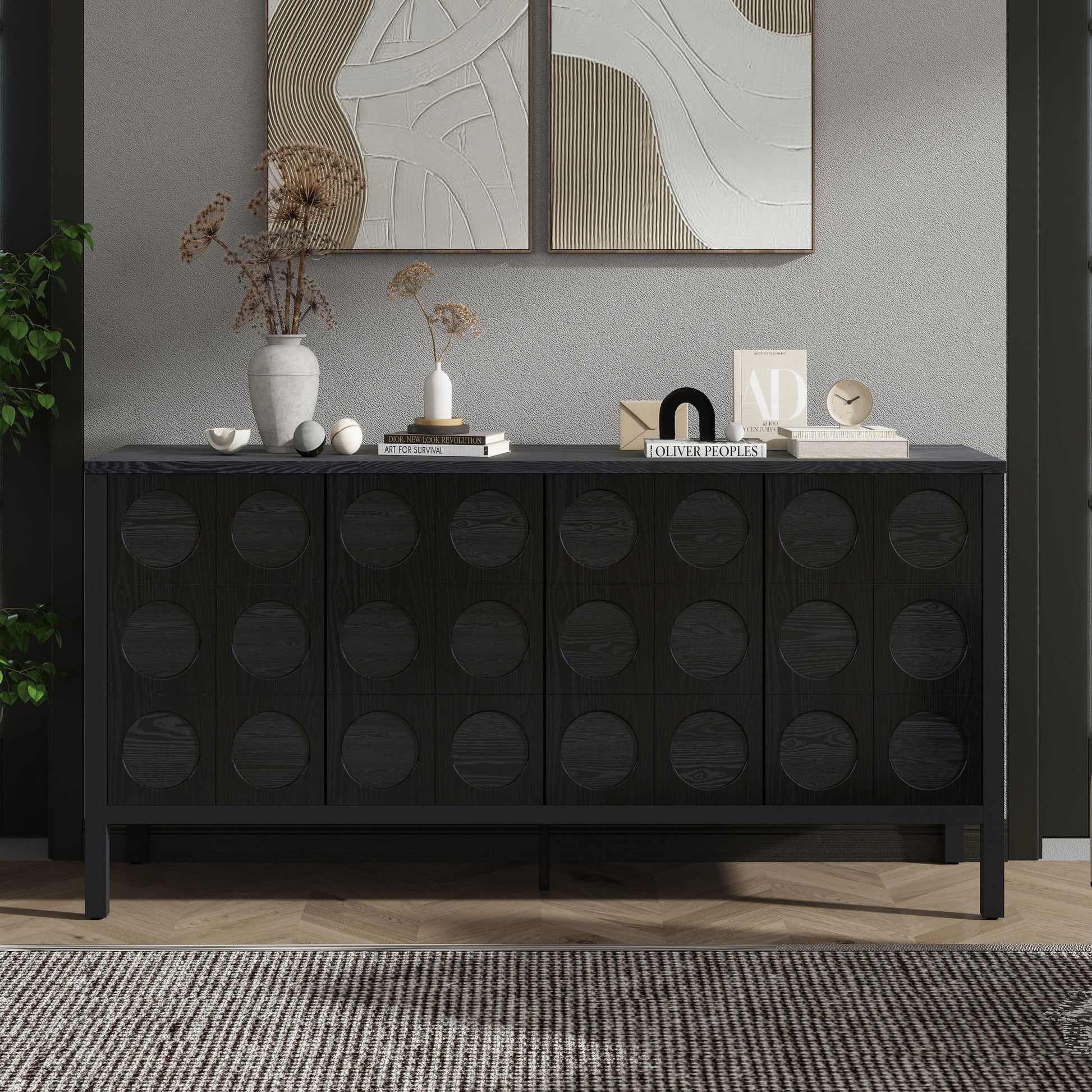 Stylish Storage Cabinet Sideboard With Unique Geometric Circle Door Design - Black - Best Buy Furniture