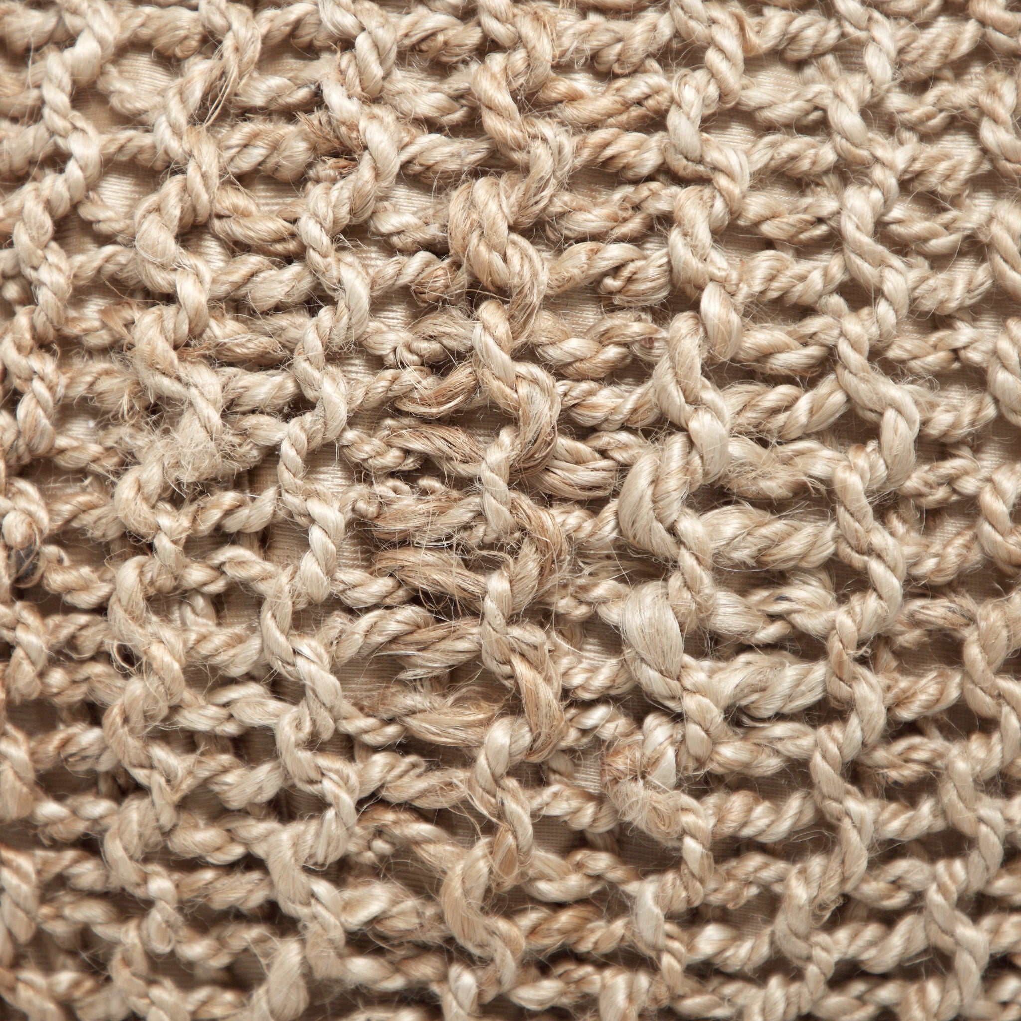 Handmade Jute Pouf With Cable Knit Pattern - Natural