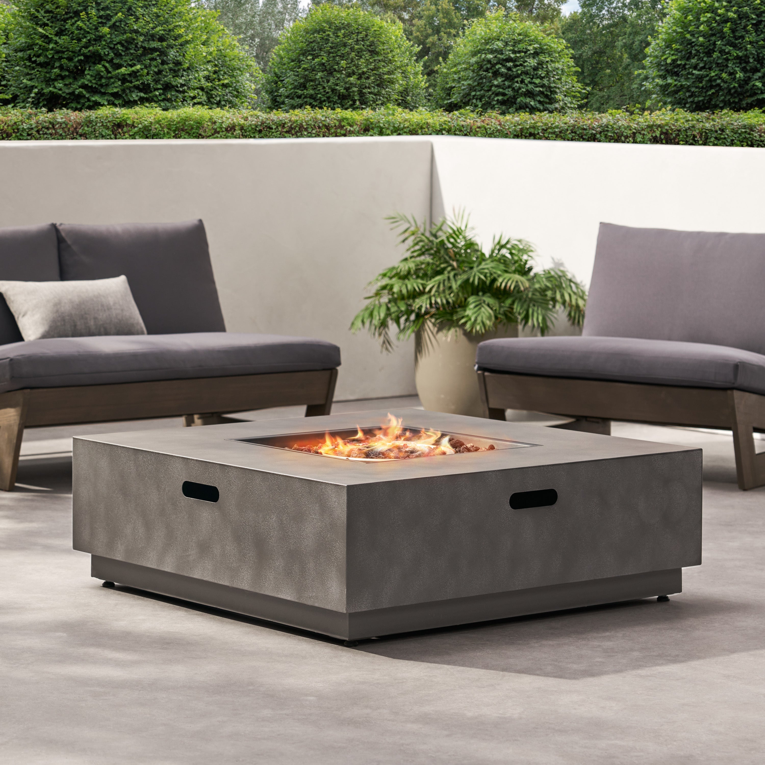 Modern Square Iron Fire Pit 50,000 BTU Stone Gray 39-Inch