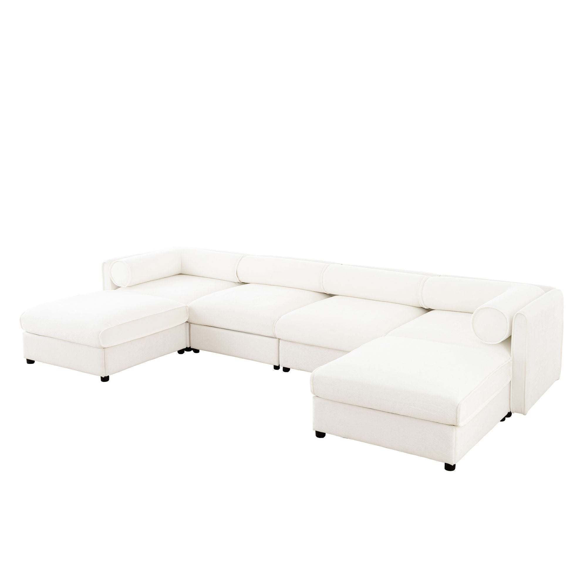 Contemporary Elegant White Chenille Sofa With Storage And Ottoman