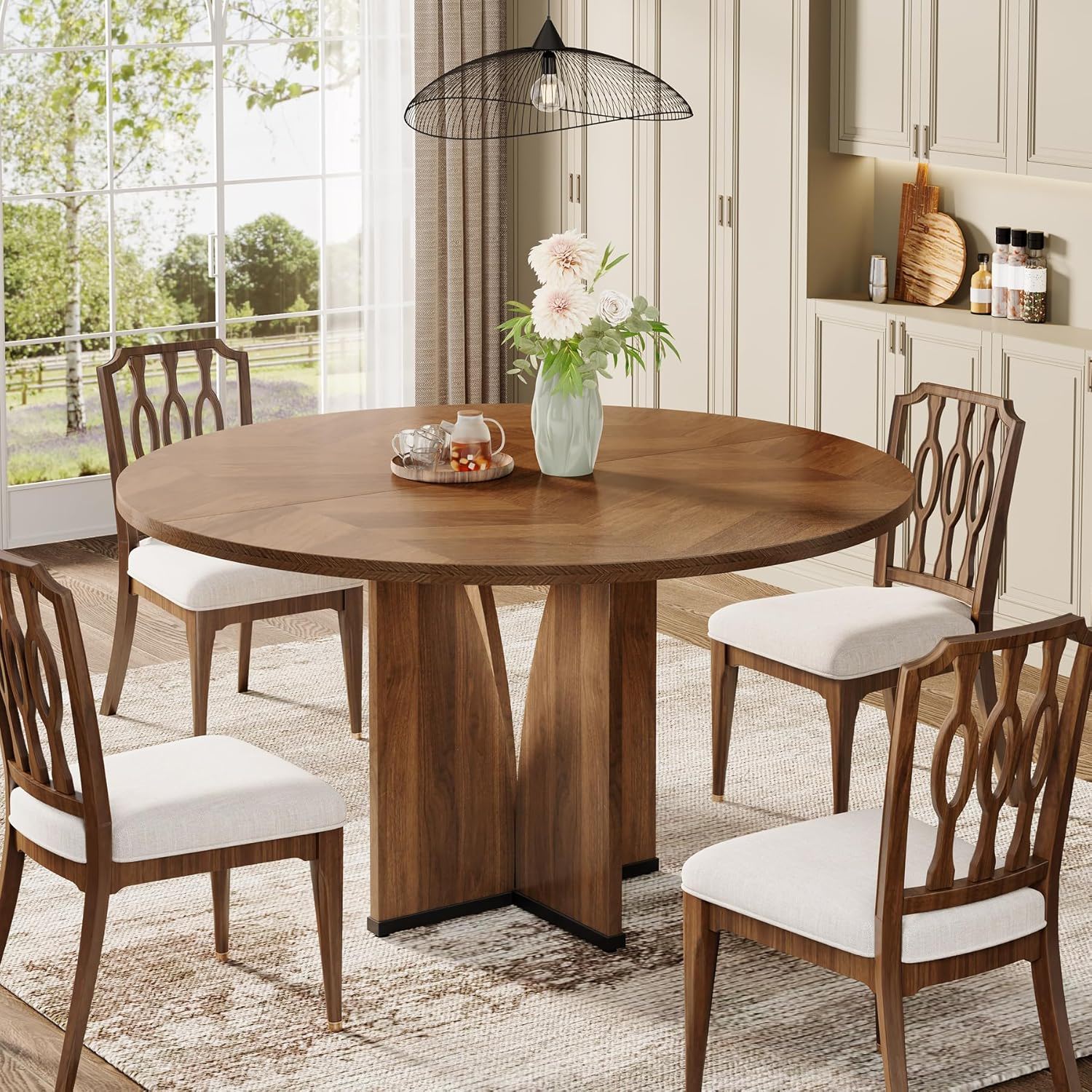 Round Compact Dining Table For 4 - Rustic Brown