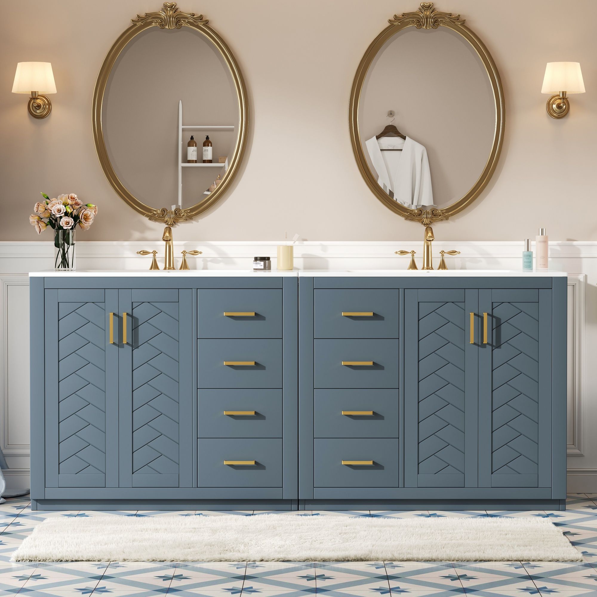 Modern Bathroom Vanity With Ceramic Sink, 6 Drawers & Soft-Close Doors
