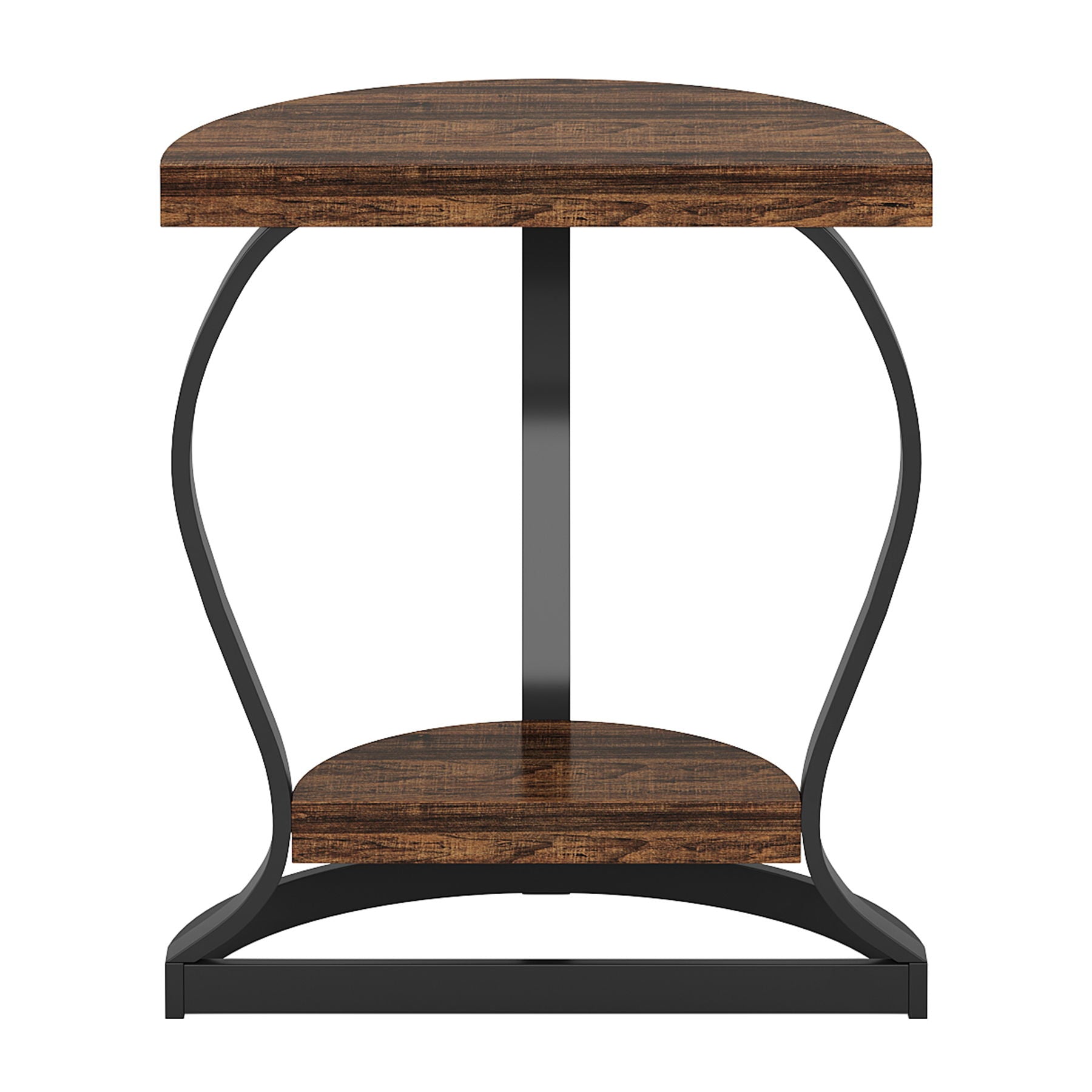 Half Round End Table With Frame, 2 Tier Semi Circle For Entryway - Brown / Black