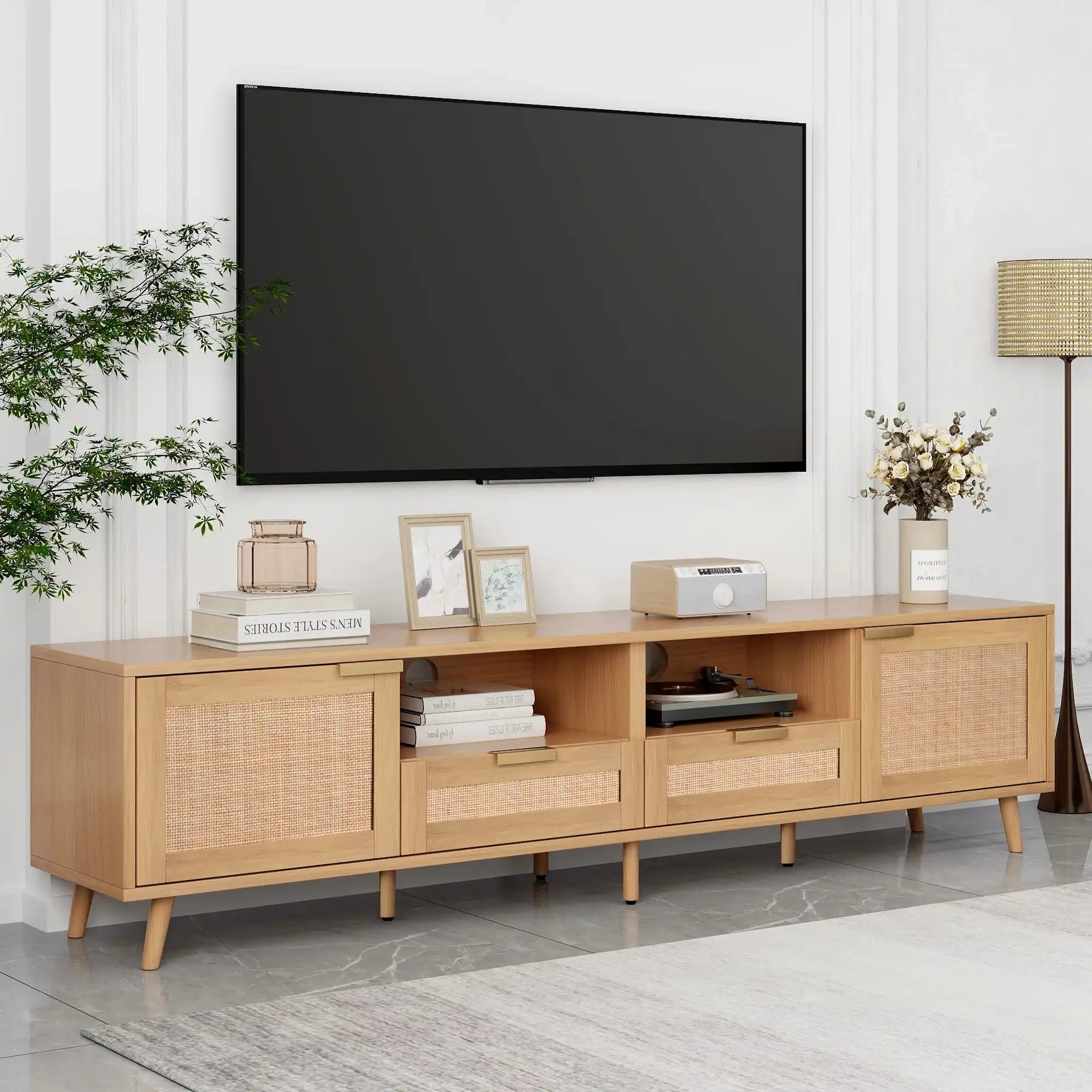 Tova Light Oak Rattan TV Stand