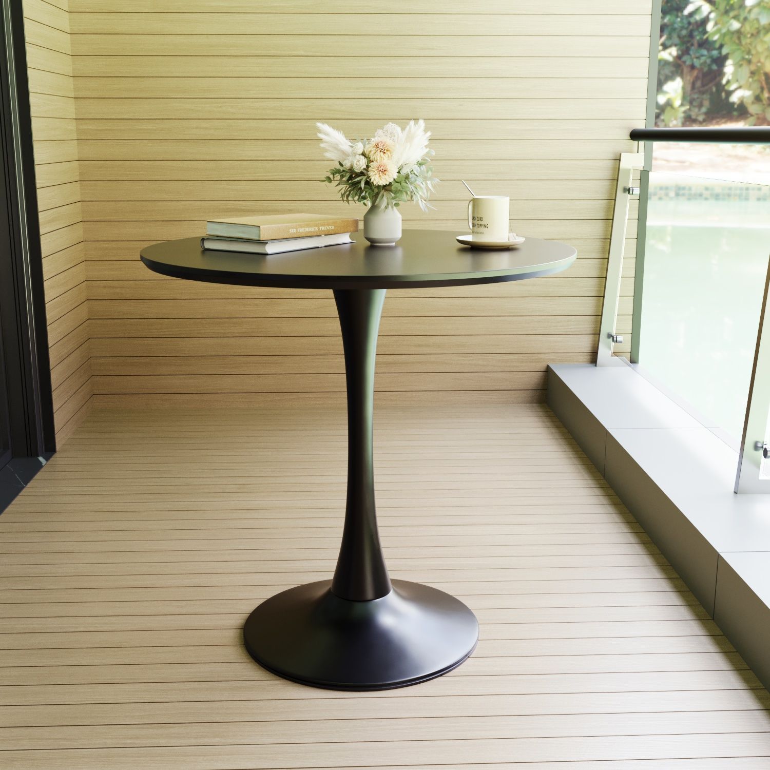 Mid-Century Round Dining Table With Pedestal Base For 2 - 4 People