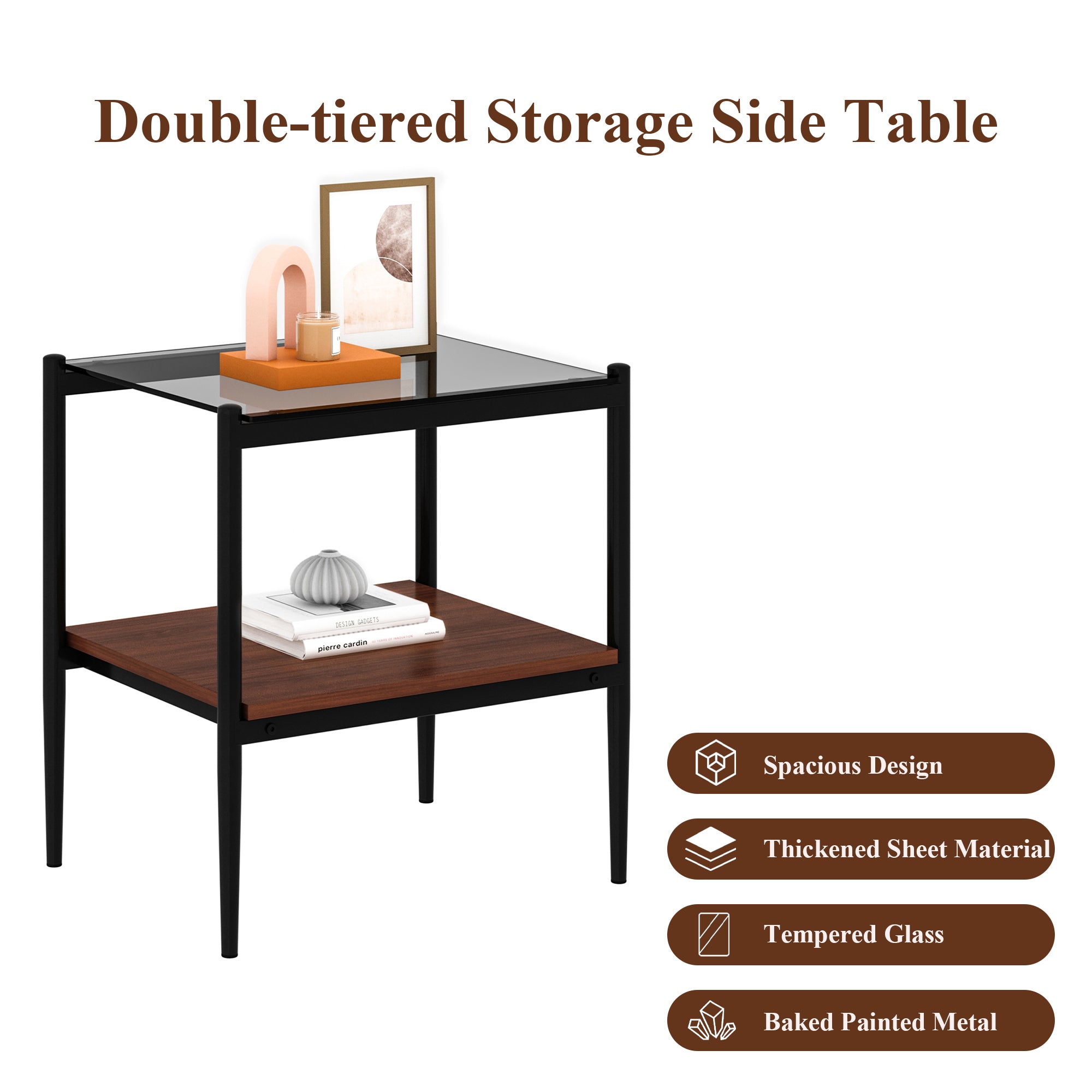 Set of 2 Rectangle End Table Gray Glass